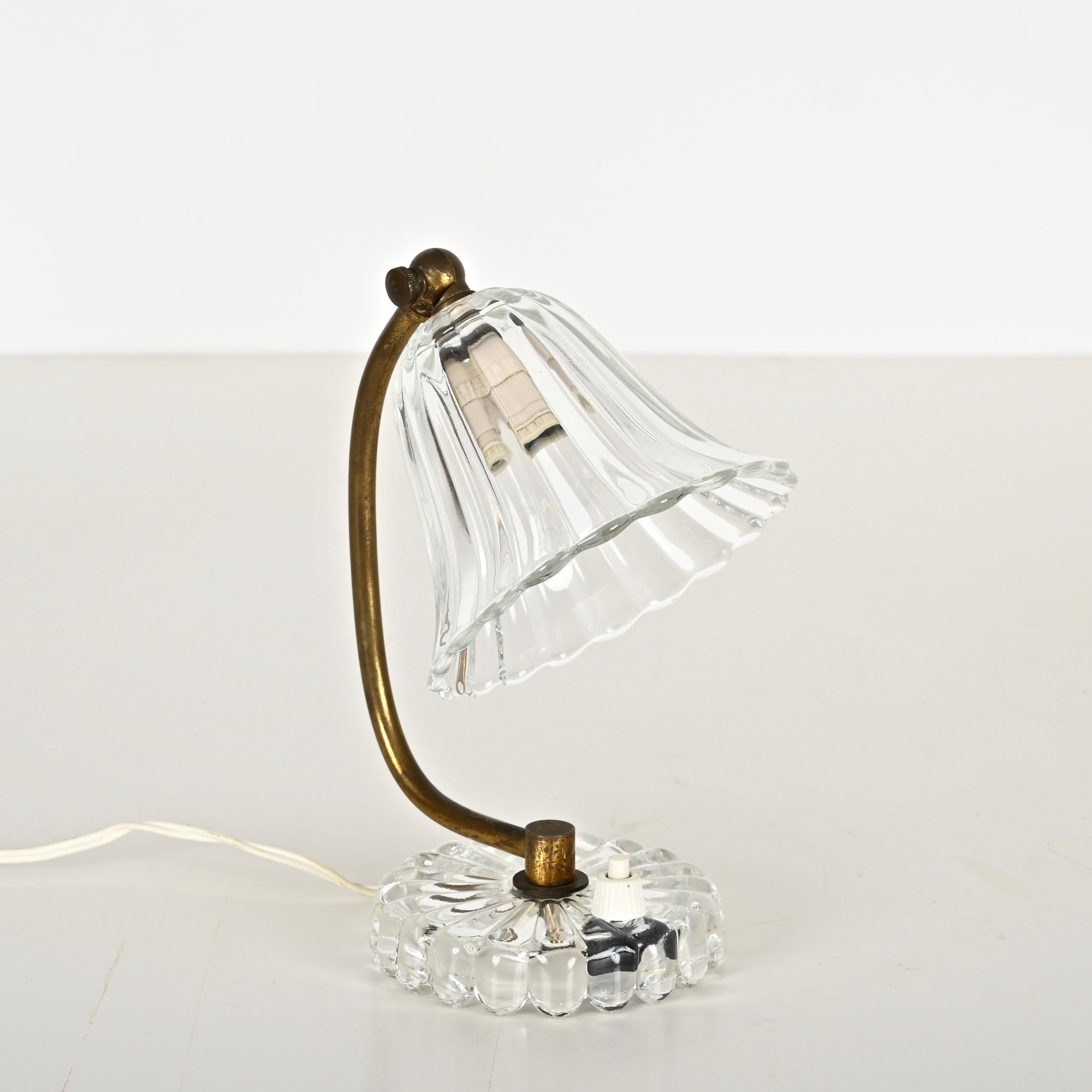 Pair of Bell Table Lamps in Murano Glass and Brass by Barovier, Italy 1940s 8
