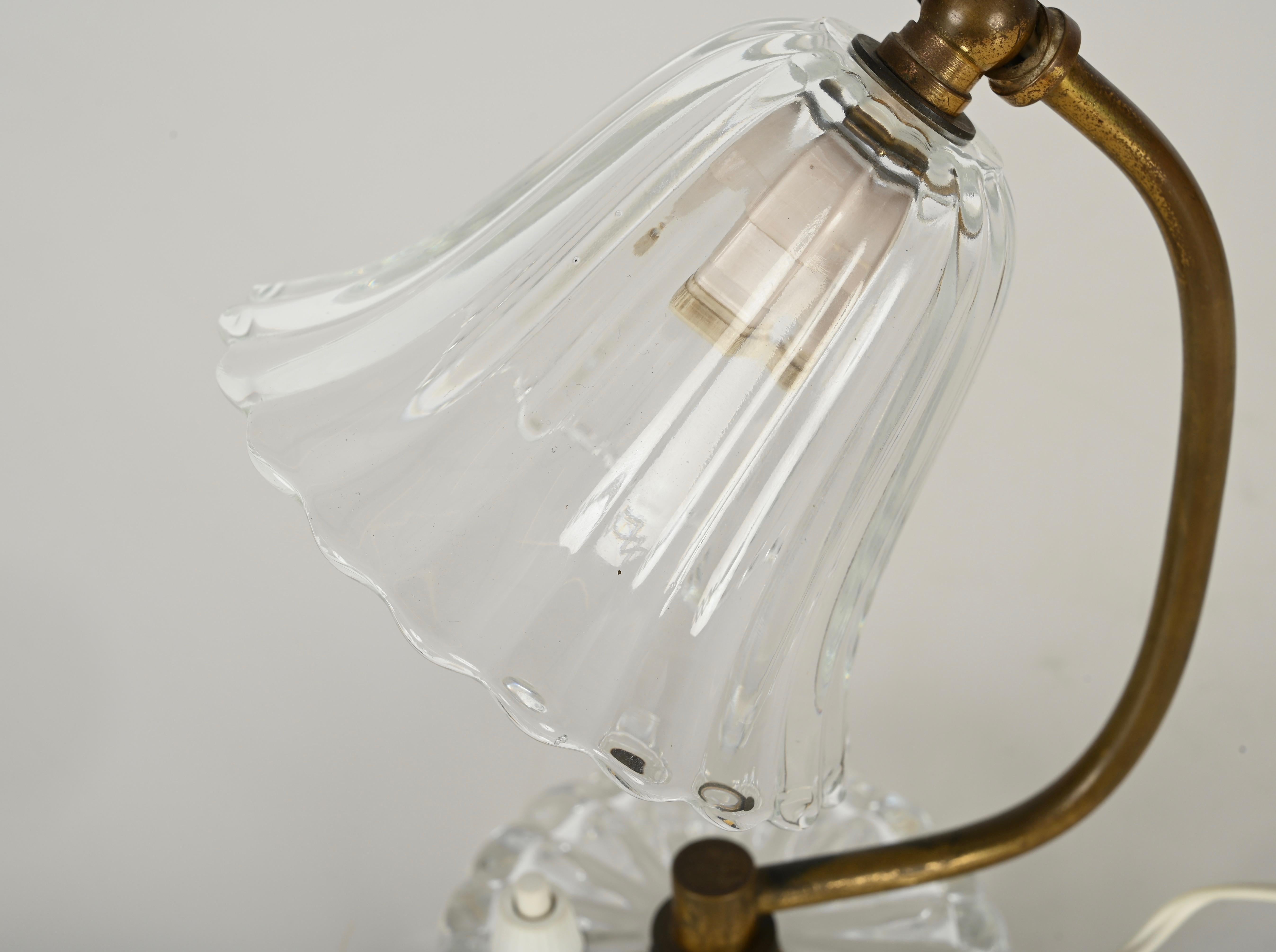 Pair of Bell Table Lamps in Murano Glass and Brass by Barovier, Italy 1940s 9