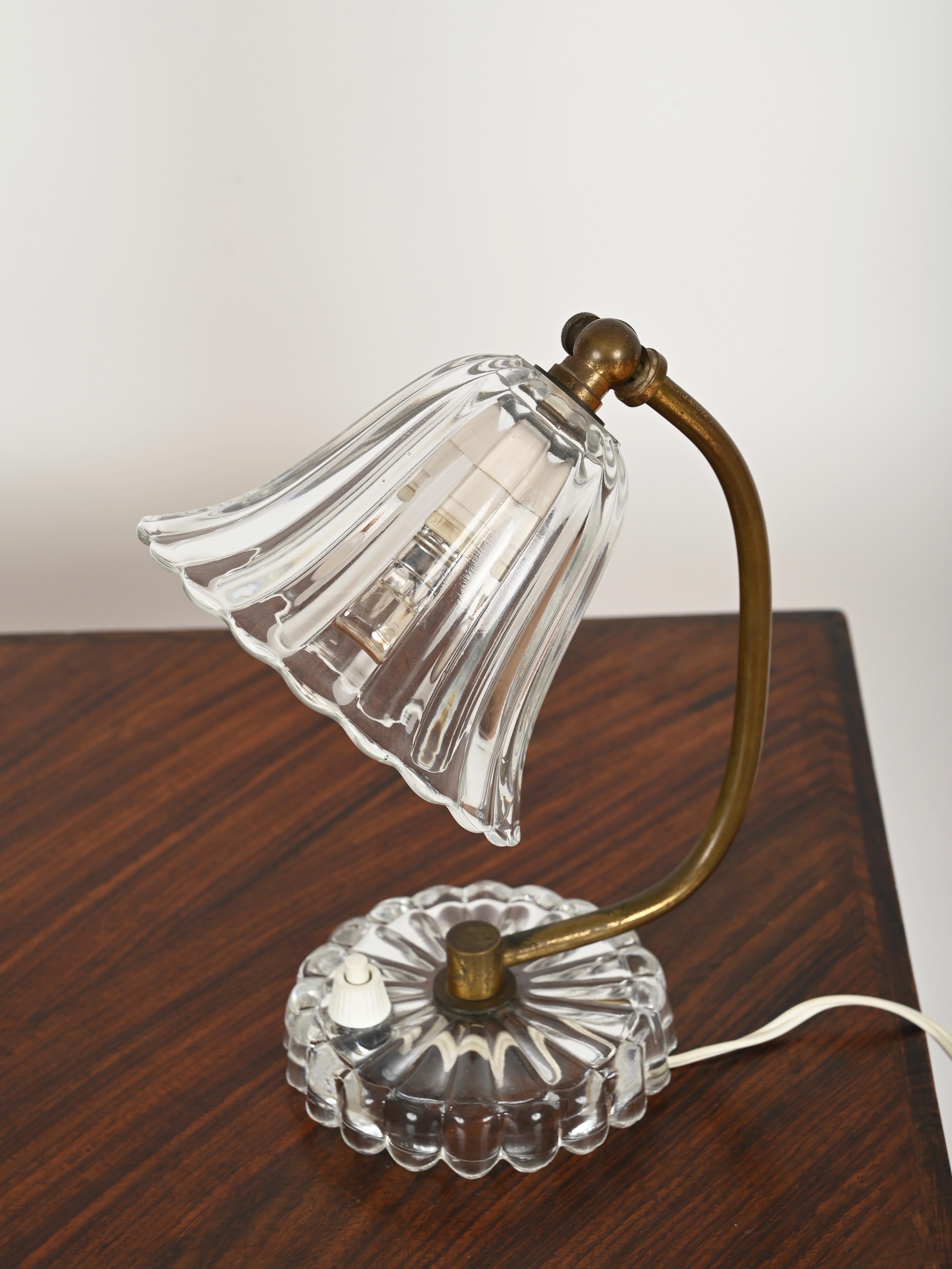 Pair of Bell Table Lamps in Murano Glass and Brass by Barovier, Italy 1940s 11