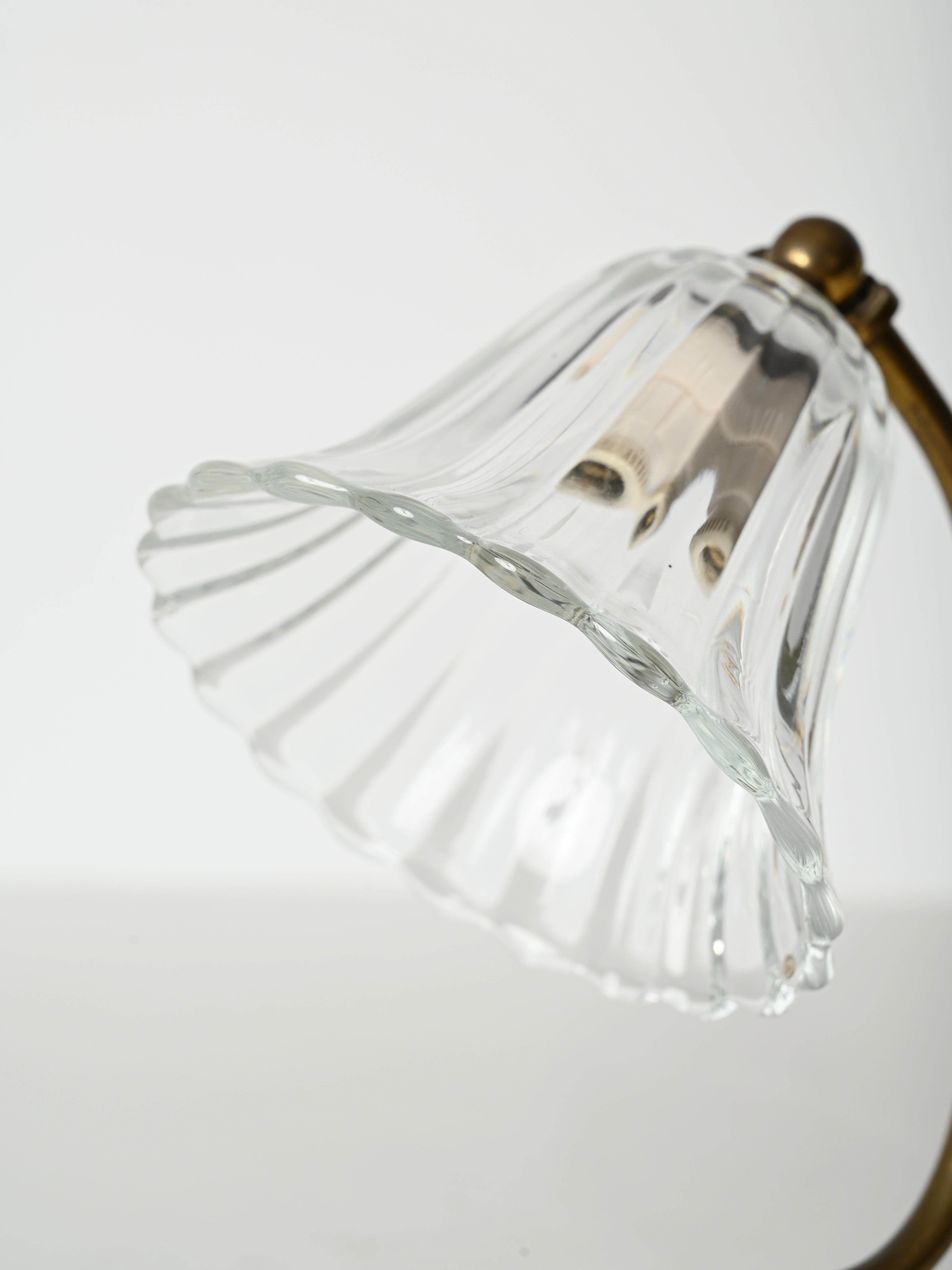 Pair of Bell Table Lamps in Murano Glass and Brass by Barovier, Italy 1940s In Good Condition In Roma, IT
