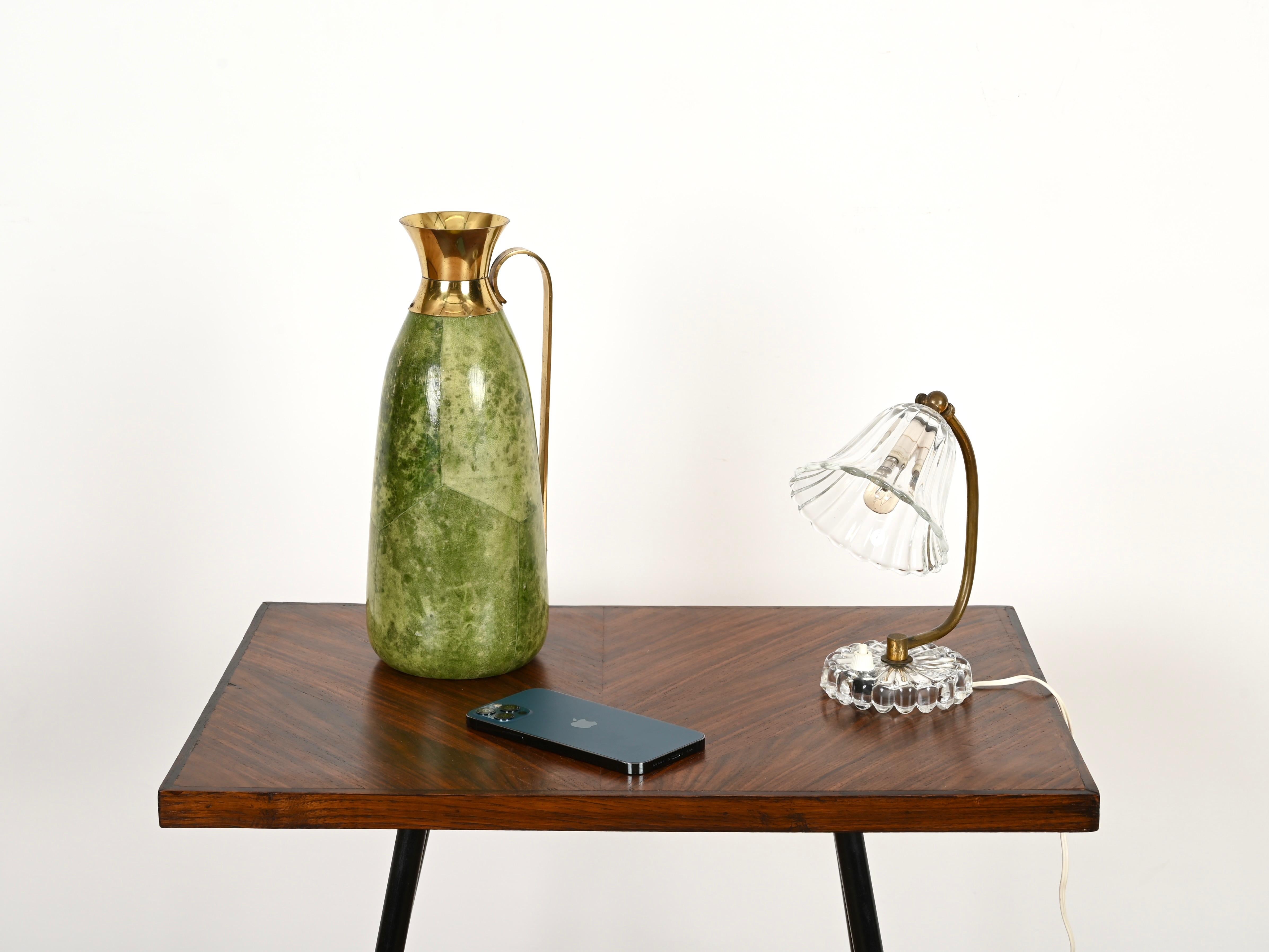 20th Century Pair of Bell Table Lamps in Murano Glass and Brass by Barovier, Italy 1940s