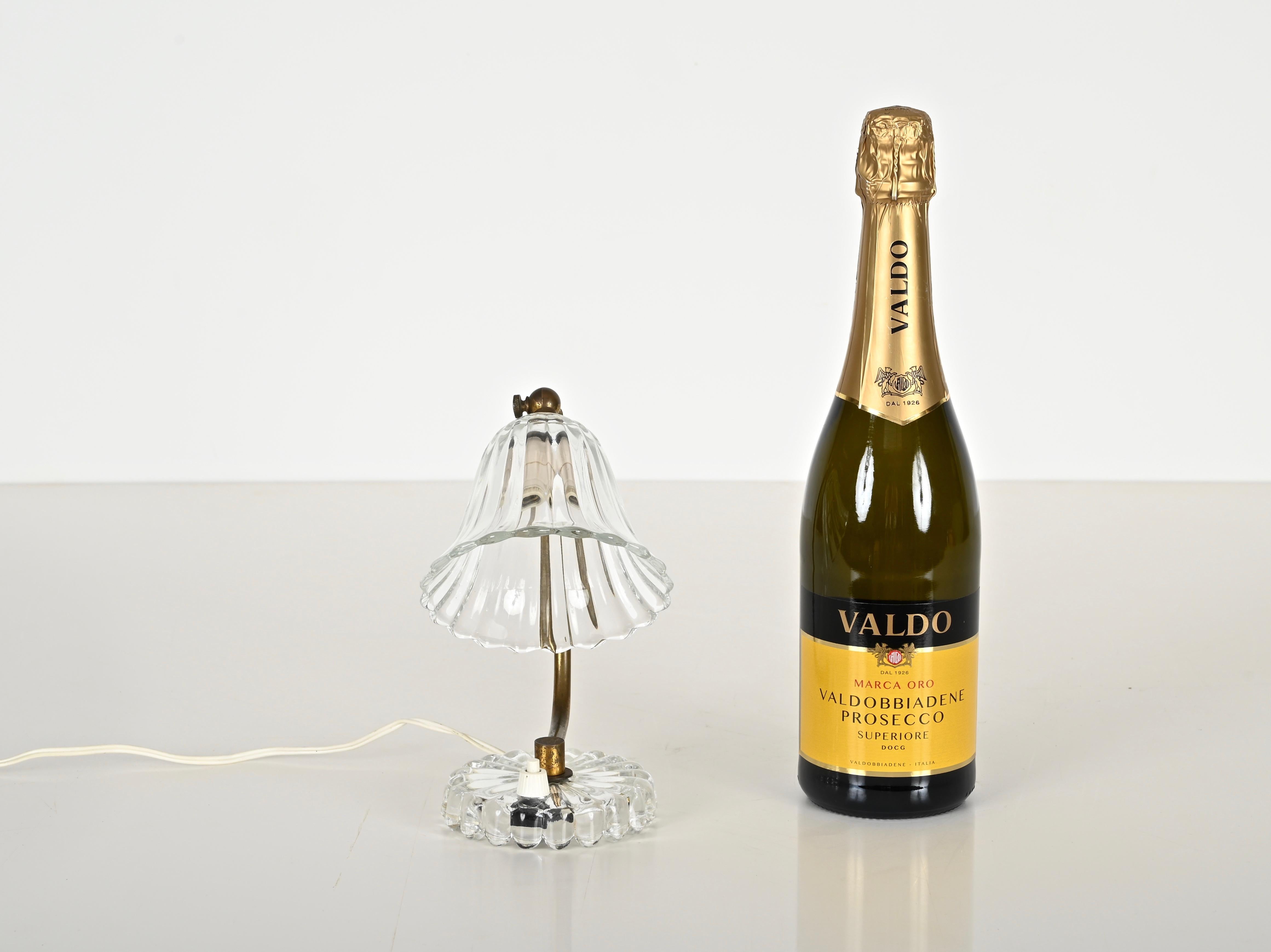Pair of Bell Table Lamps in Murano Glass and Brass by Barovier, Italy 1940s 1