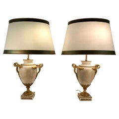 Pair of Belle Epoch Alabaster and Gilt Bronze Table Lamps