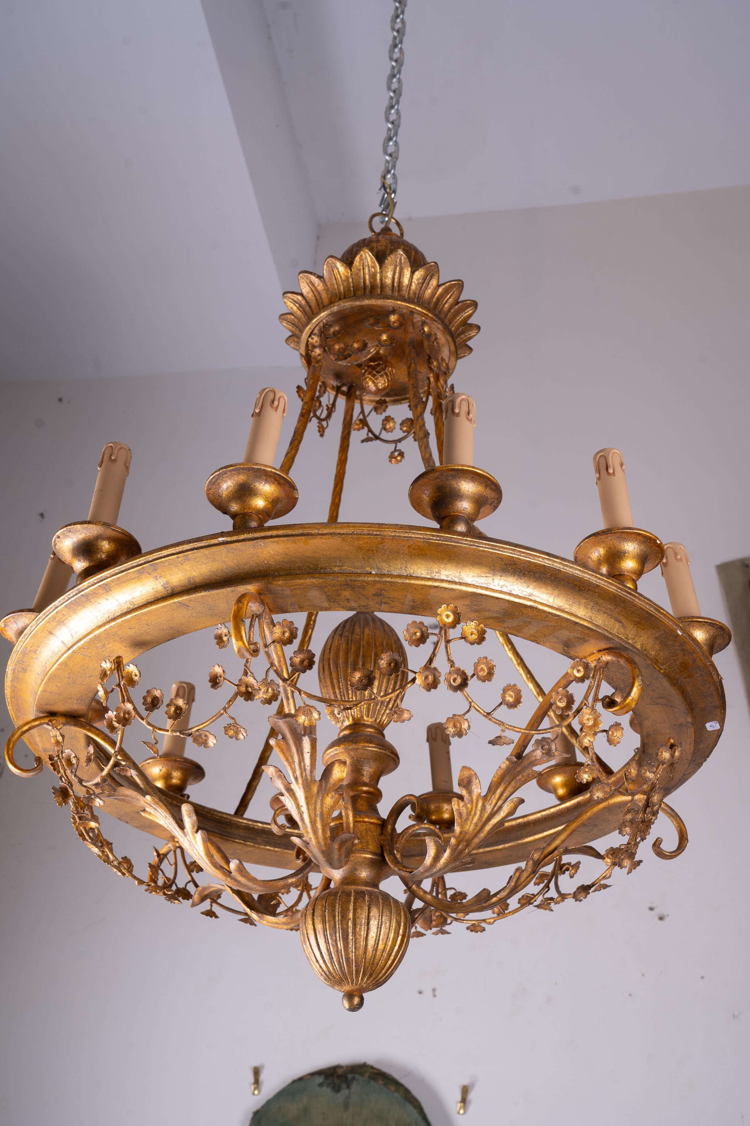 French Pair of Belle Epoch Giltwood Chandeliers  For Sale