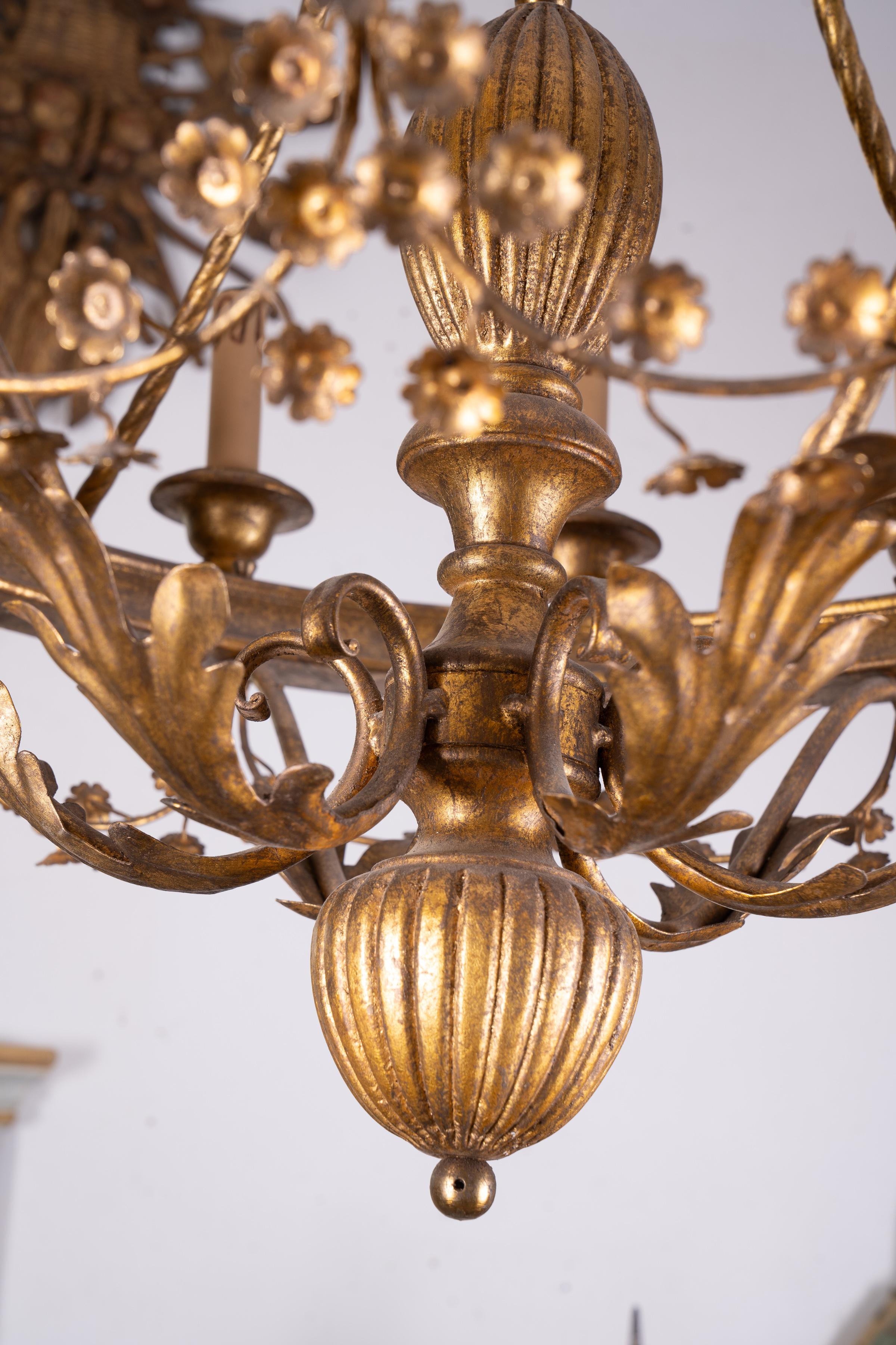 20th Century Pair of Belle Epoch Giltwood Chandeliers 