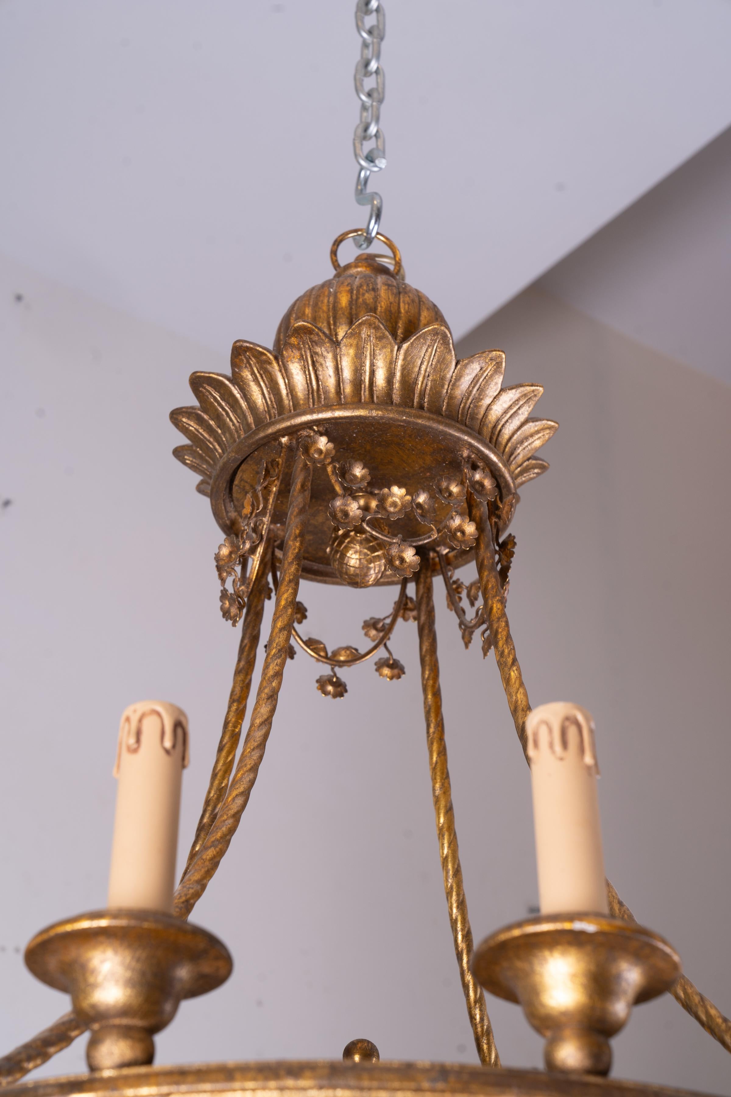 Wood Pair of Belle Epoch Giltwood Chandeliers  For Sale