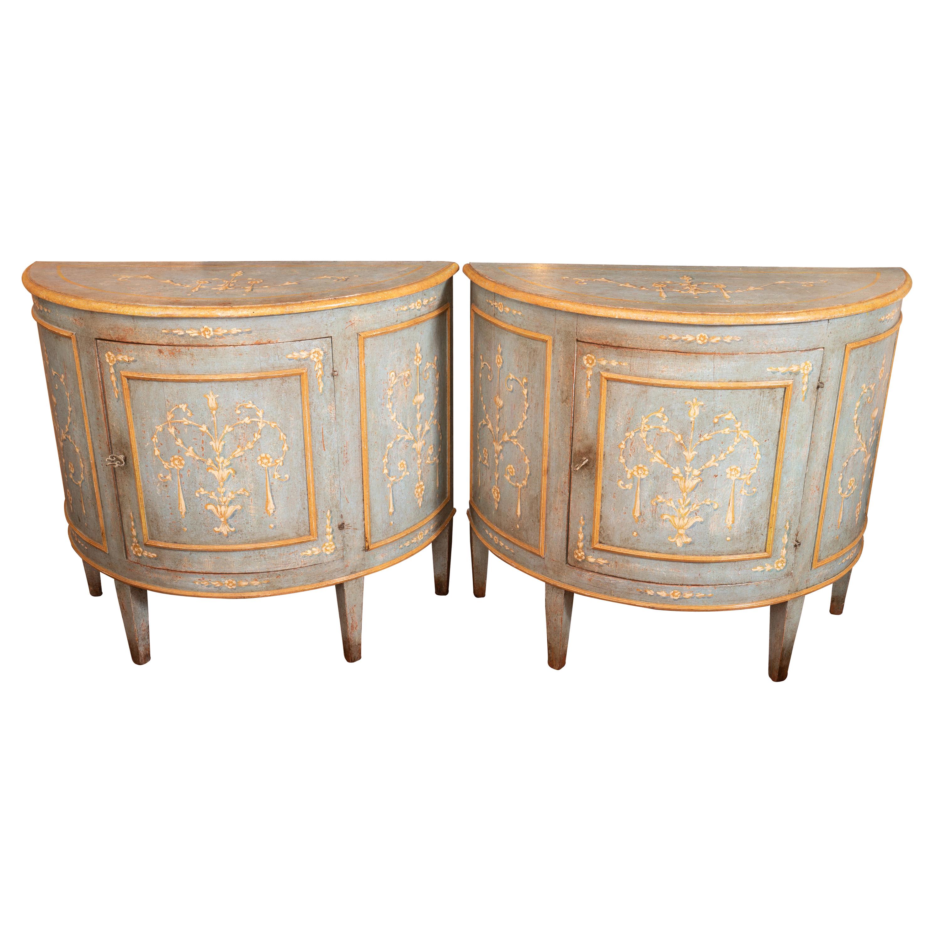 Pair of Belle Epoch Painted Demilune Buffets