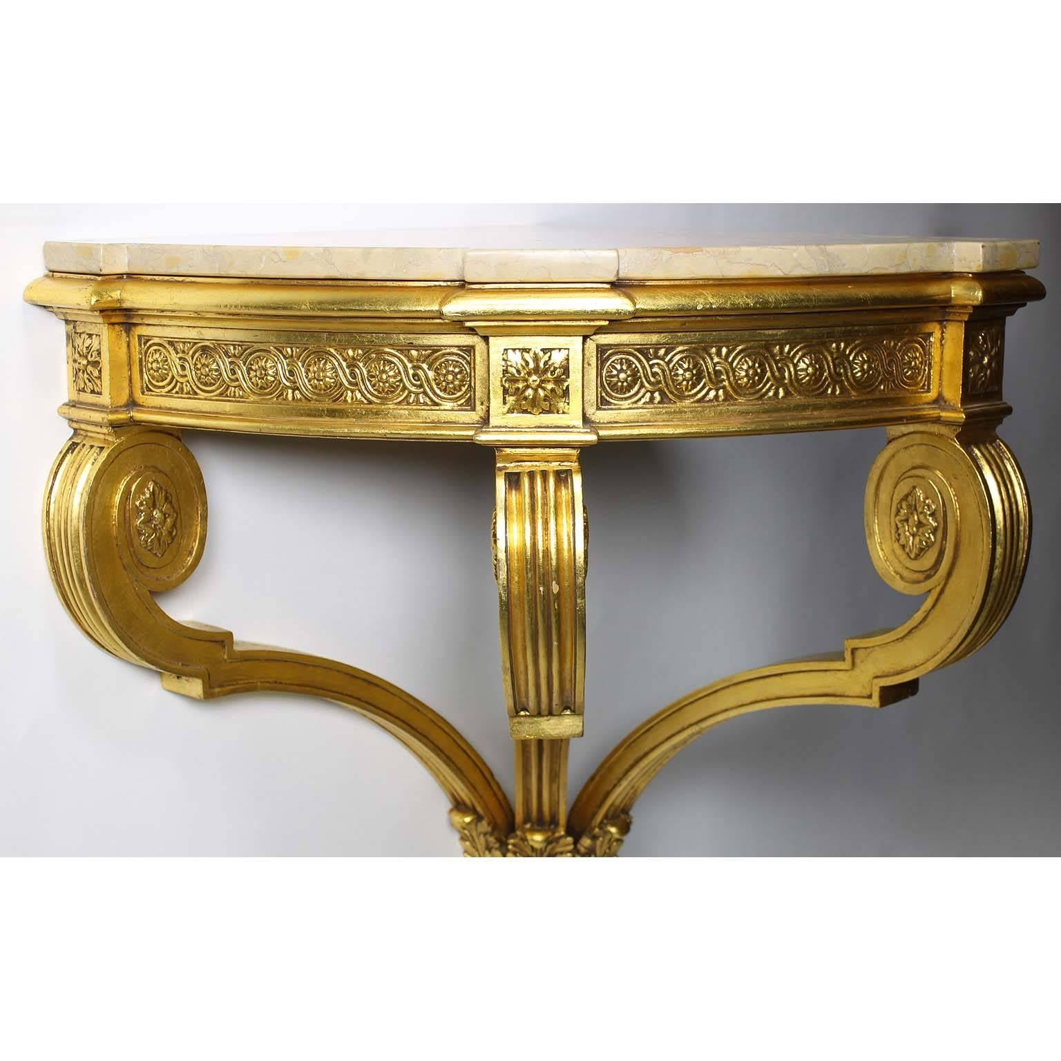 French Pair of Belle Epoque 19th-20th Century Louis XV Style Giltwood Corner Consoles For Sale