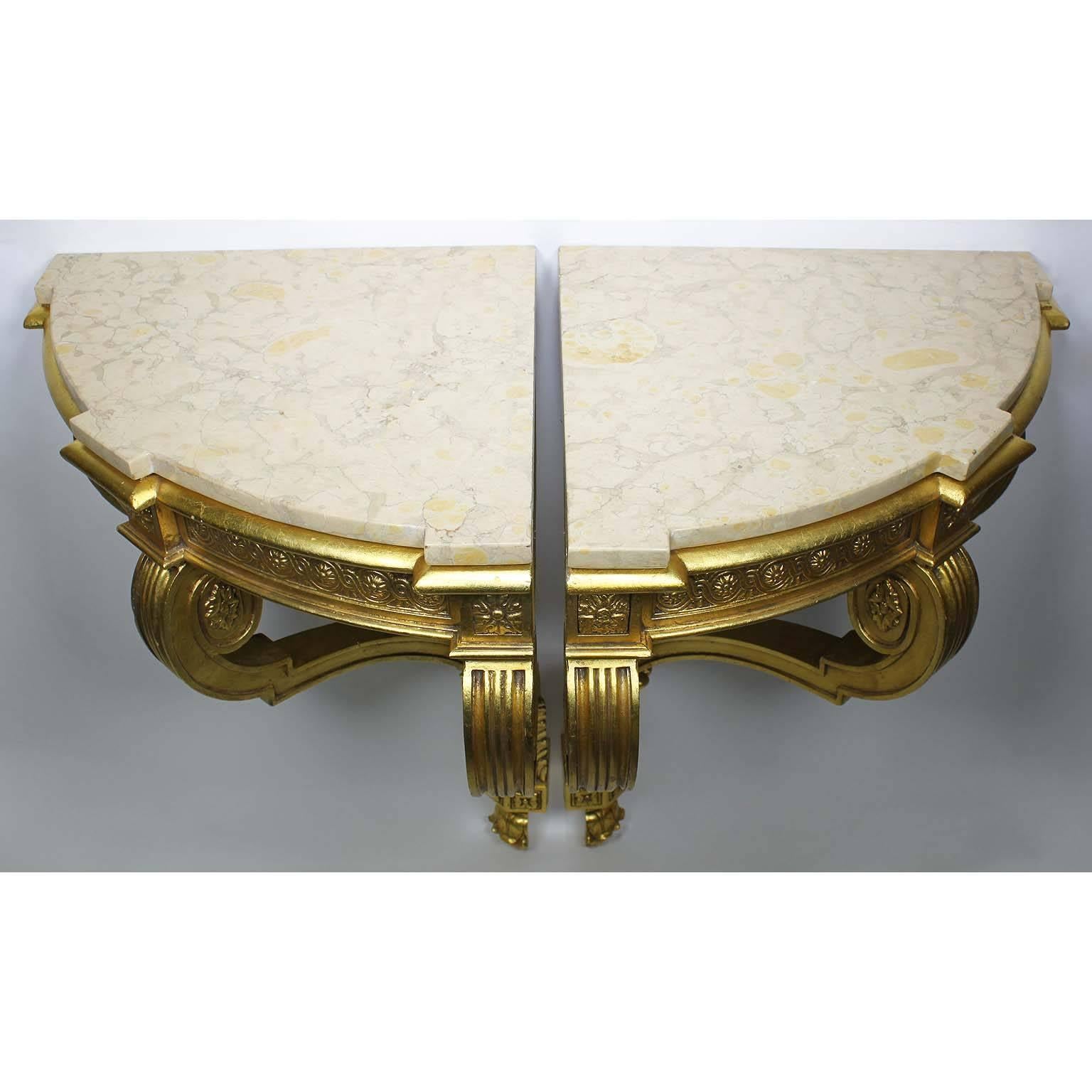 Pair of Belle Epoque 19th-20th Century Louis XV Style Giltwood Corner Consoles In Good Condition For Sale In Los Angeles, CA
