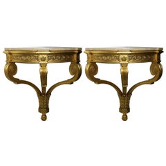 Pair of Belle Epoque 19th-20th Century Louis XV Style Giltwood Corner Consoles