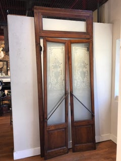 Pair of Belle Époque French Acid Etched Bistro Doors & Transom, Paris