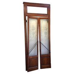 Used Pair of Belle Époque French Acid Etched Bistro Doors & Transom, Paris