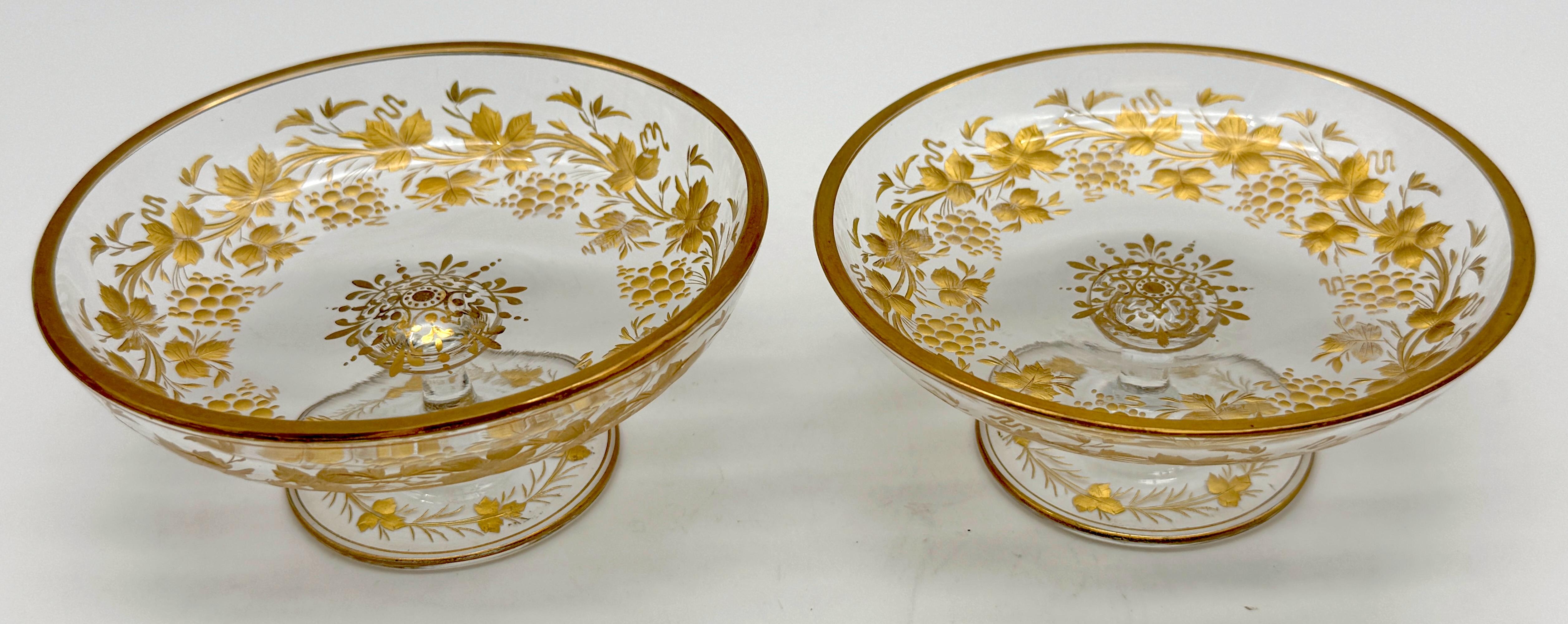 Pair of Belle Époque Gilt Glass Compotes/Dessert Dishes, circa 1890–1910

Dimensions: 5.25 in. diameter x 2.5 in. high; Base: 2.75 in. diameter

A refined pair of Belle Époque hand-gilt glass compotes or dessert dishes, dating to the late 19th–early