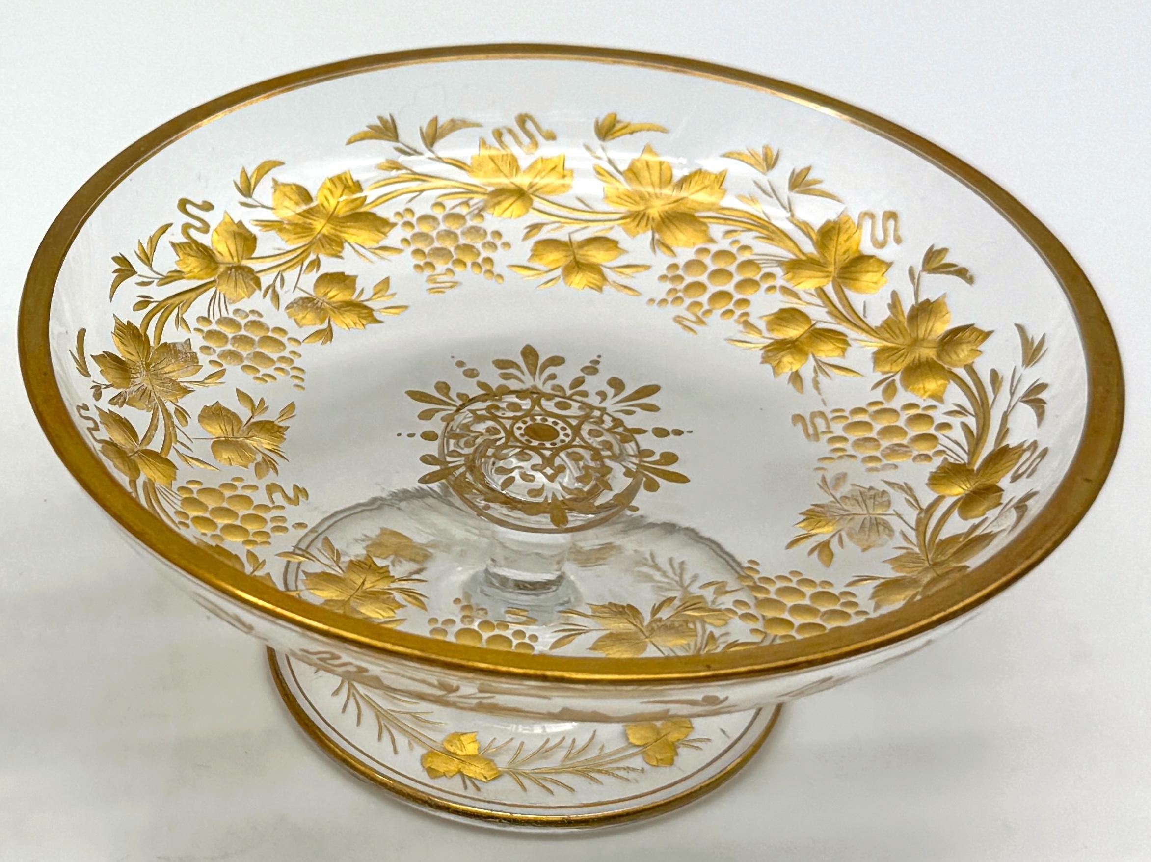 Crystal Pair of Belle Époque Gilt Glass Compotes / Dessert Dishes, circa 1890–1910 For Sale