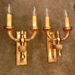 Pair of Belle Époque Louis XVI Style Bronze-Dore Wall Sconces
