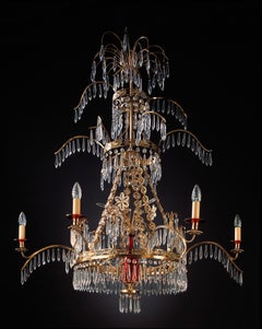 Pair of Belle Epoque Russian Style Ormolu Red and Cut-Glass Six-Light Chandelier