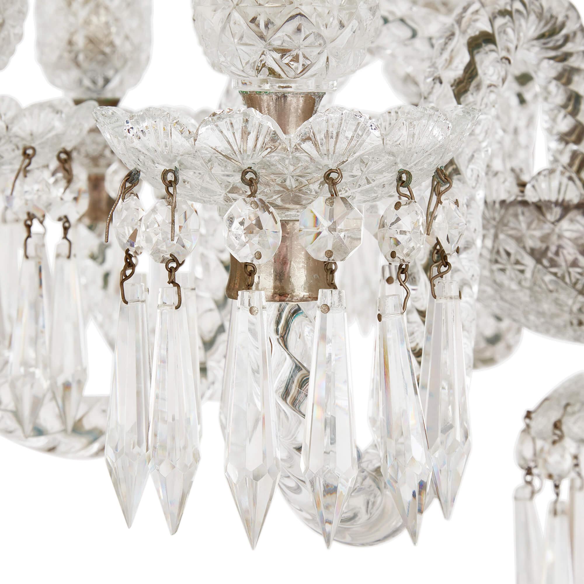 European Pair of Belle Époque Style Clear Cut-Glass Chandeliers For Sale