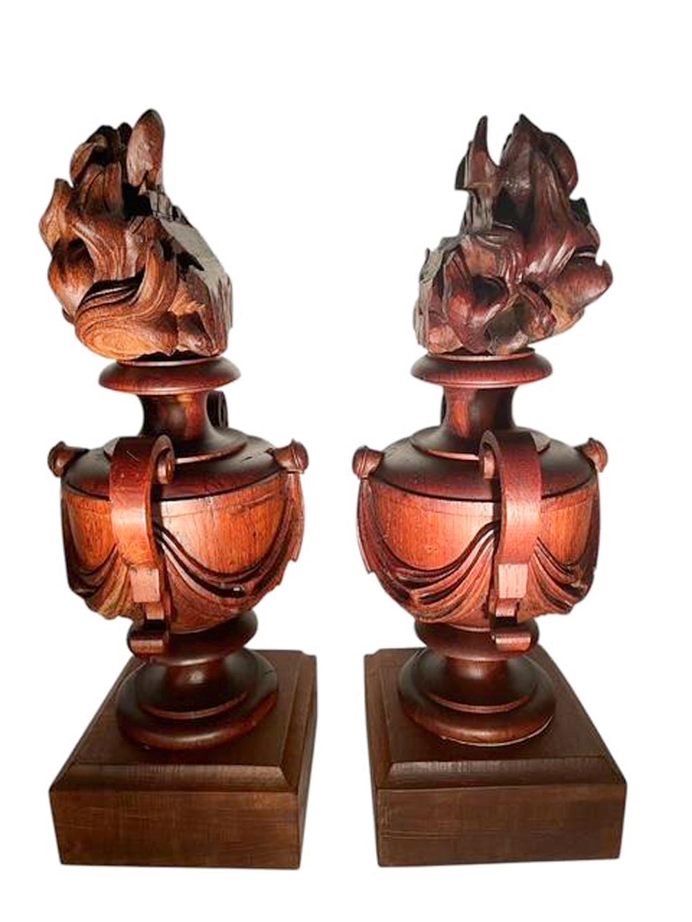 Pair of Belle Epoque Swaged Urn-Form Architectural Elements with Flame Finials For Sale 3