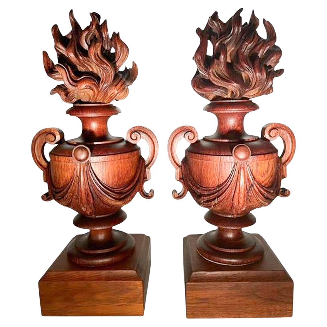 Pair of Belle Epoque Swaged Urn-Form Architectural Elements with Flame Finials For Sale