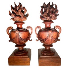 Pair of Belle Epoque Swaged Urn-Form Architectural Elements with Flame Finials