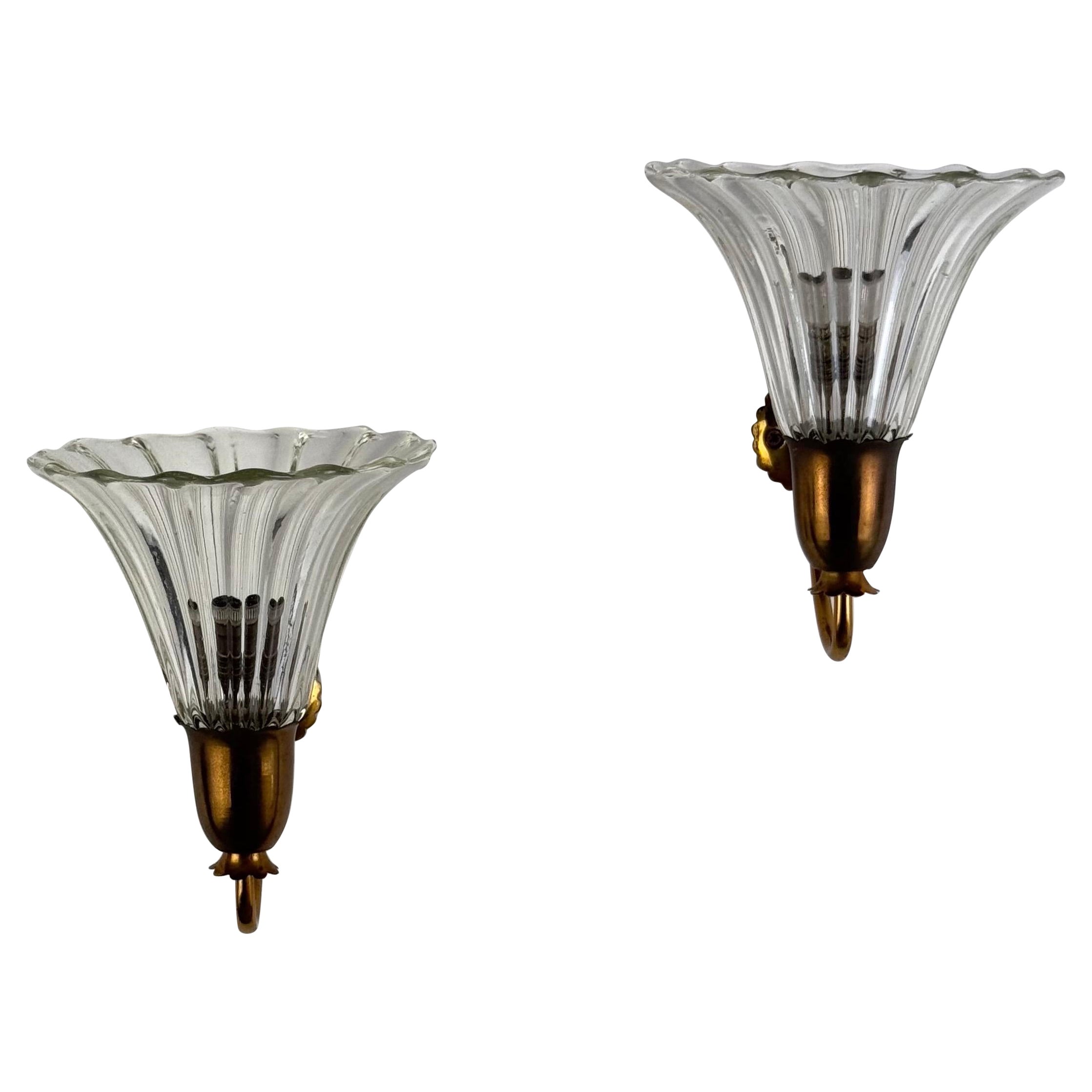 Pair of ‘Bellflower’ Wall Sconces by Seguso Vetri d’Arte Murano, Italy, 1938