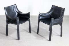Pair of Bellini CAB 413 Armchairs in Vintage Black Saddle Leather for Cassina