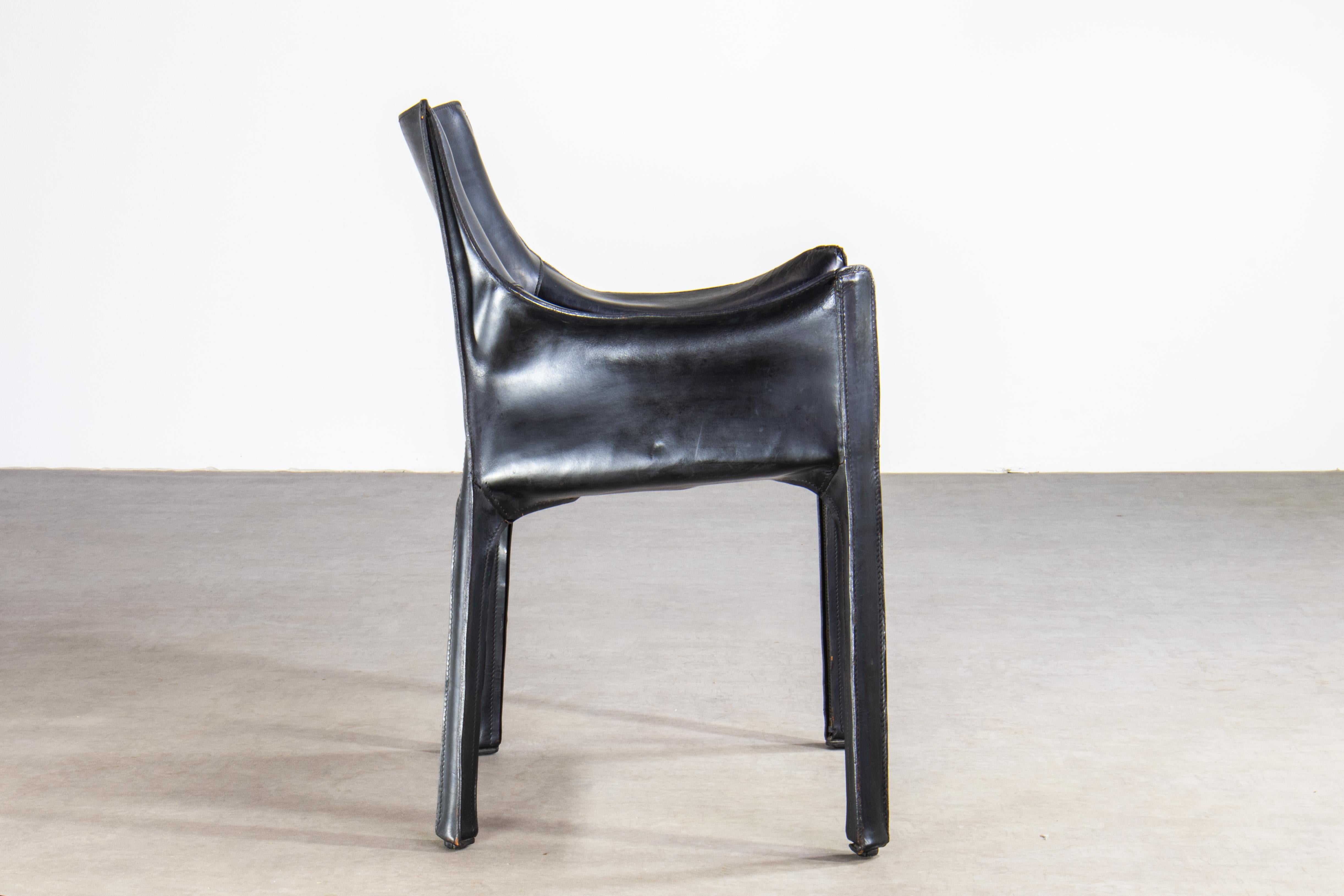 20th Century Pair of Bellini CAB 413 Armchairs in Vintage Black Saddle Leather for Cassina For Sale
