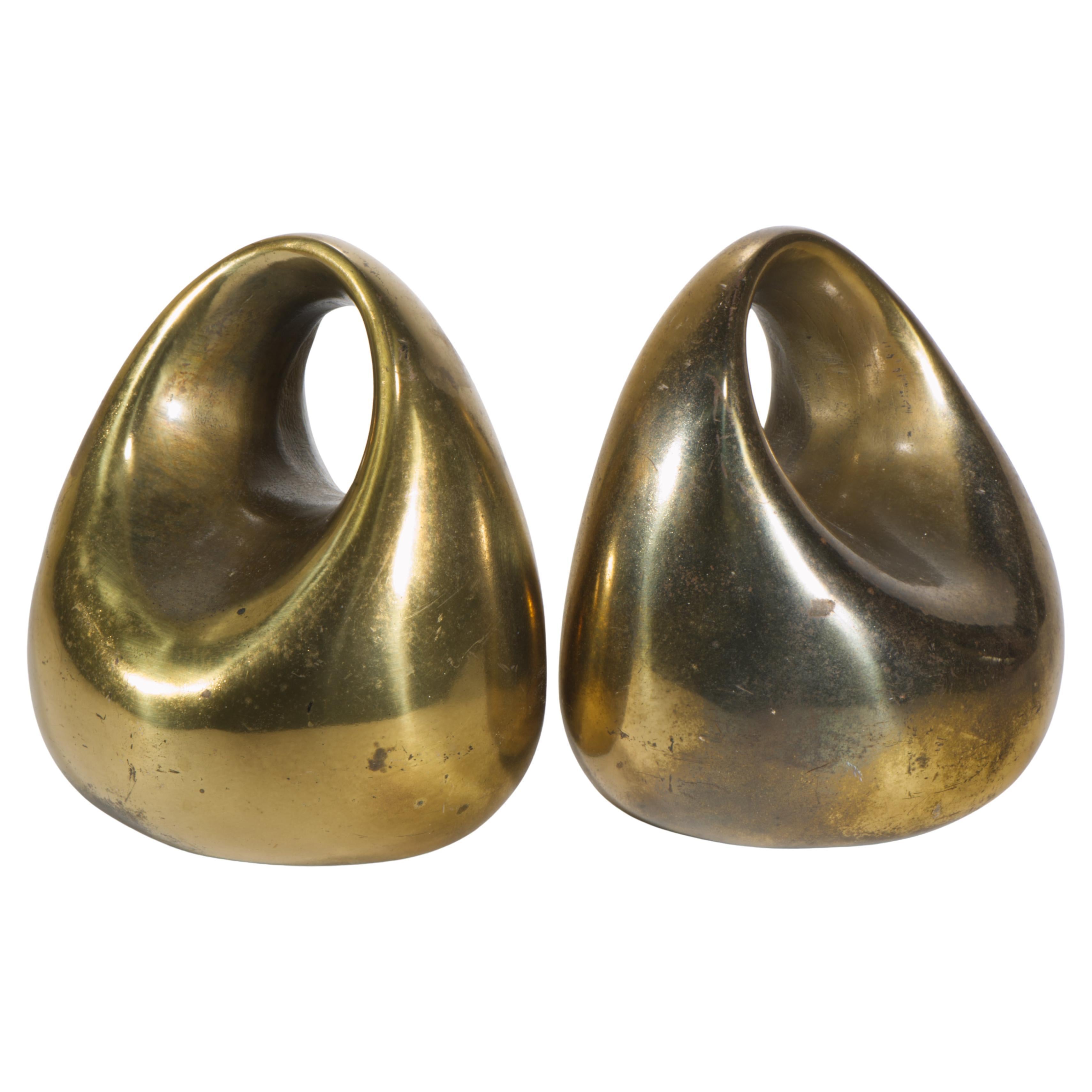 Pair of Ben Seibel Brass Plated Orb Bookends Marked, 1950s