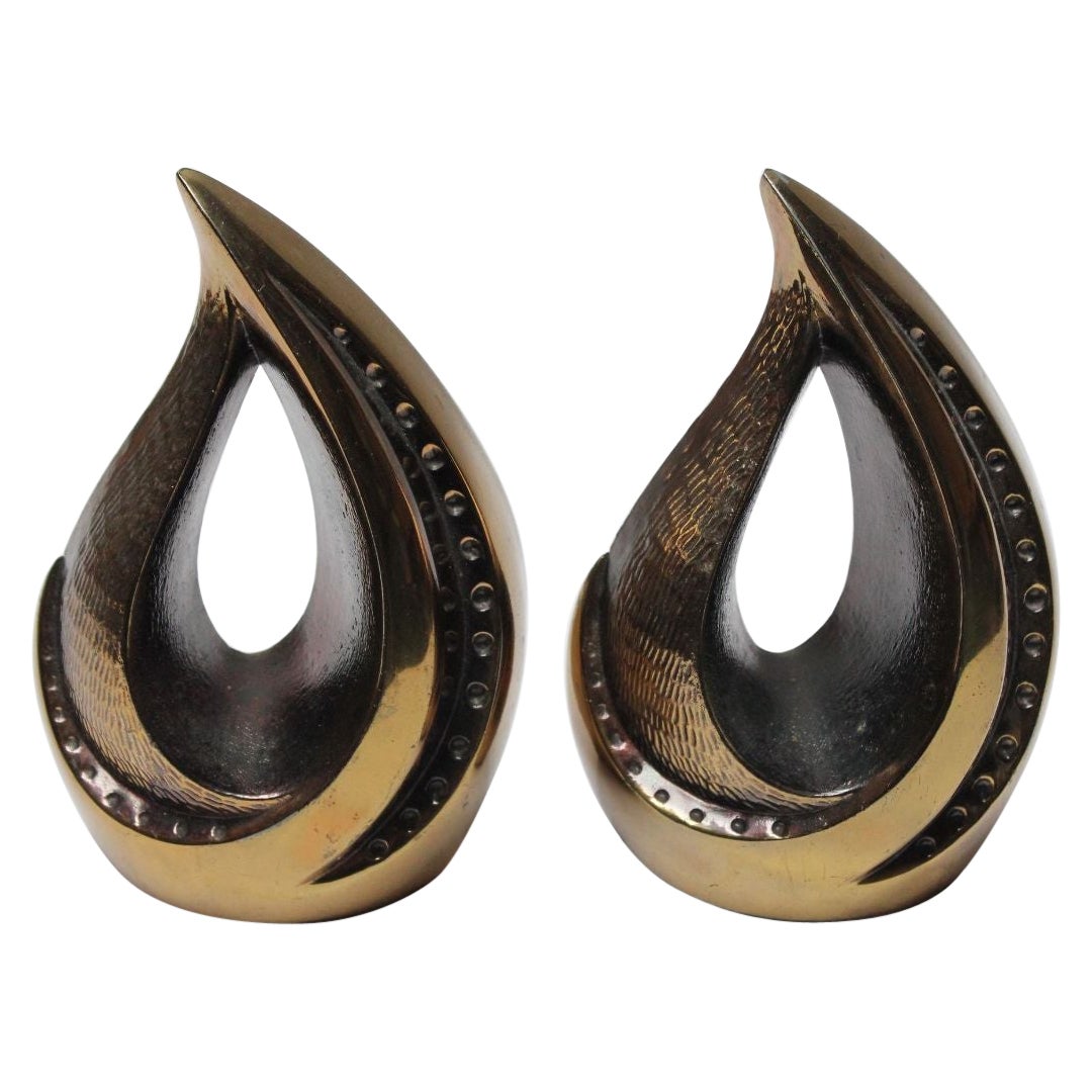 Coppia di fermalibri "Flame" in ottone Ben Seibel per Jenfredware