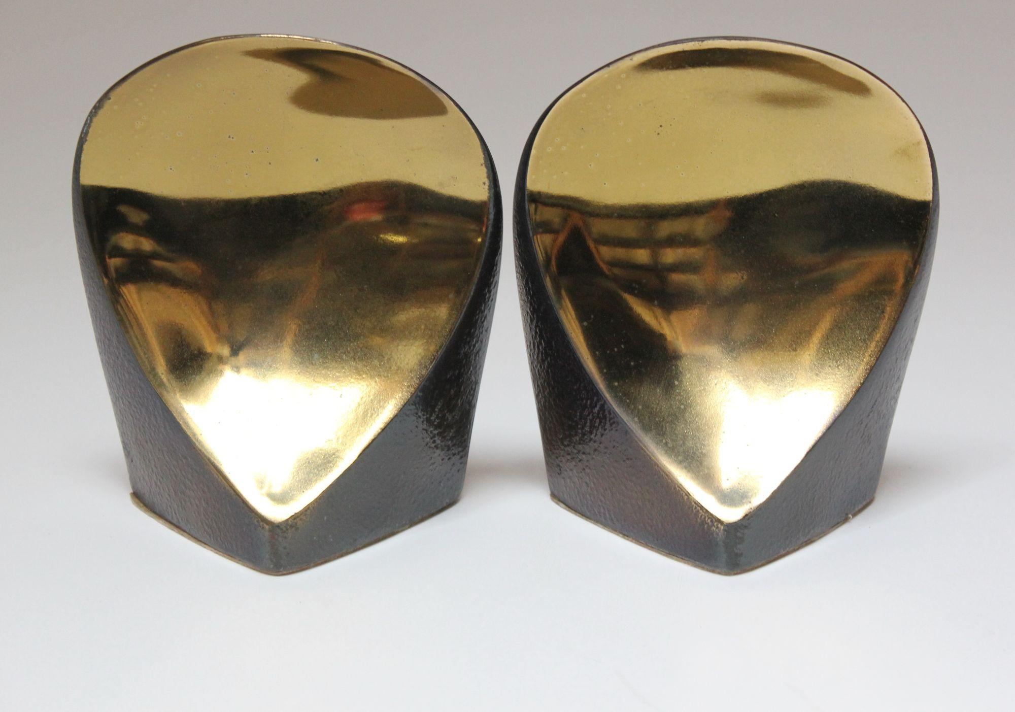 Mid-Century Modern Pair of Ben Seibel for Jenfredware Sculptural Two Tone Brass Bookends For Sale