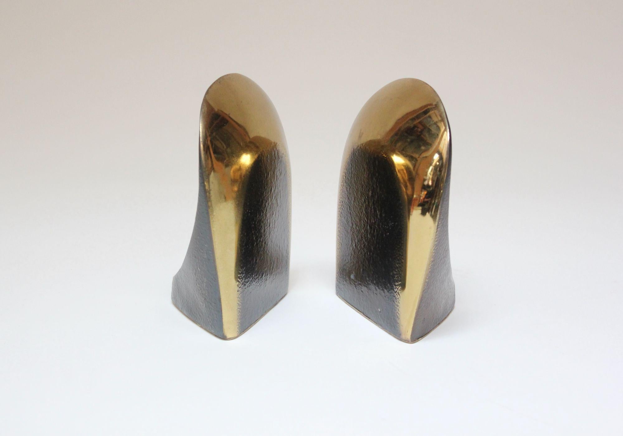 Pair of Ben Seibel for Jenfredware Sculptural Two Tone Brass Bookends For Sale 3