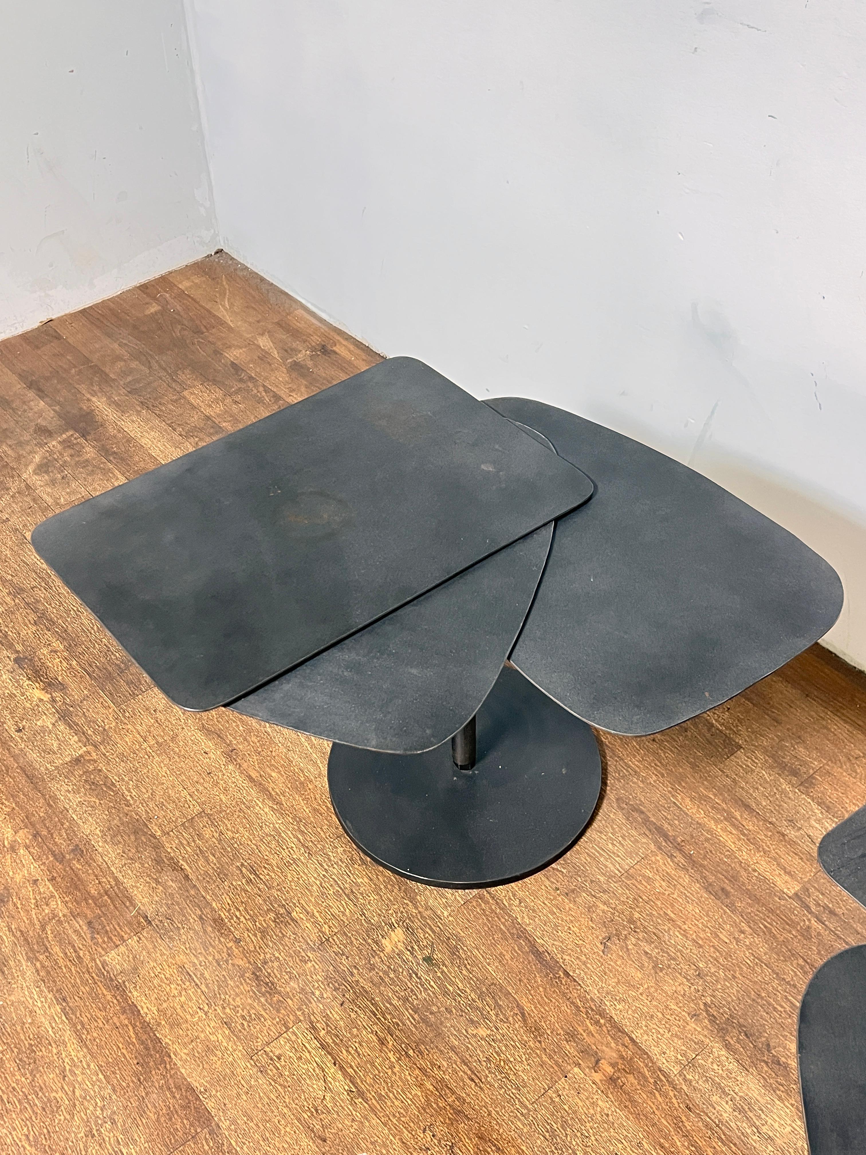 Post-Modern Pair of Bench Made Steel Fan Side Tables in Manner of Pierre Chareau For Sale