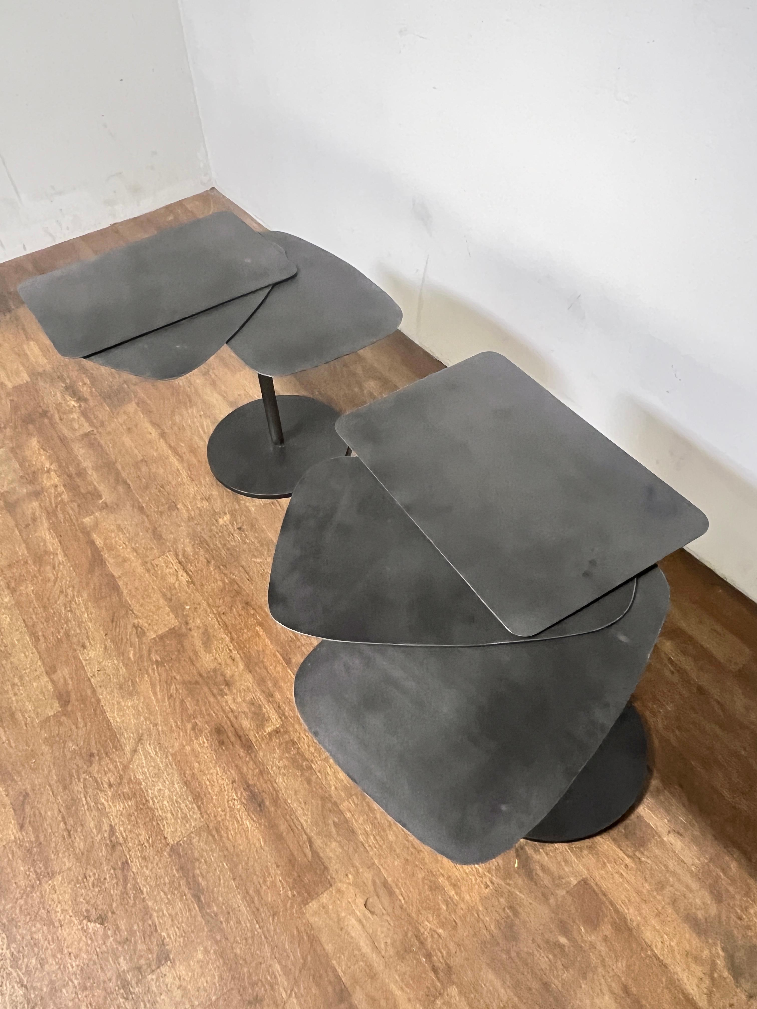 Pair of Bench Made Steel Fan Side Tables in Manner of Pierre Chareau In Good Condition For Sale In Peabody, MA