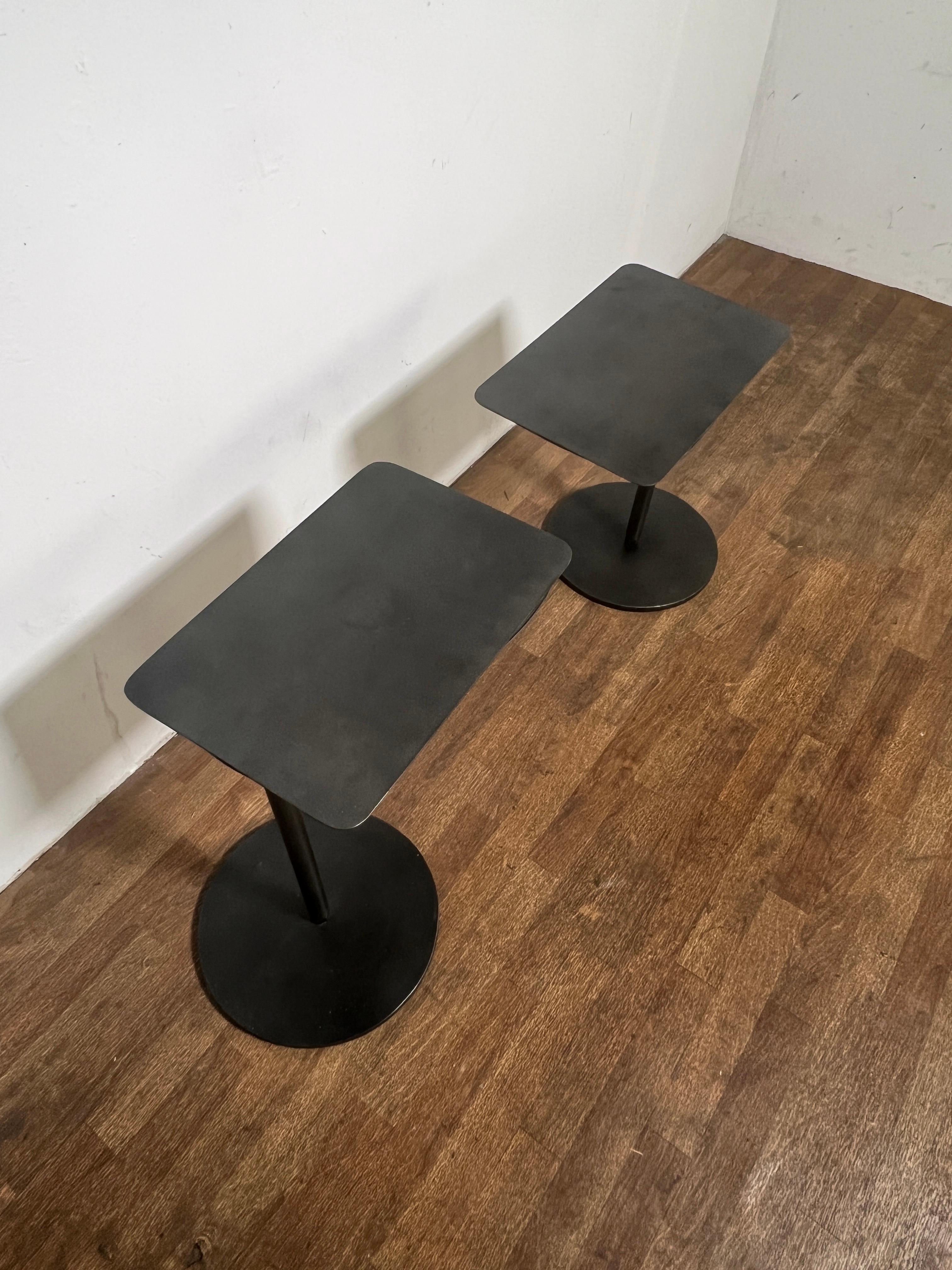 Late 20th Century Pair of Bench Made Steel Fan Side Tables in Manner of Pierre Chareau For Sale