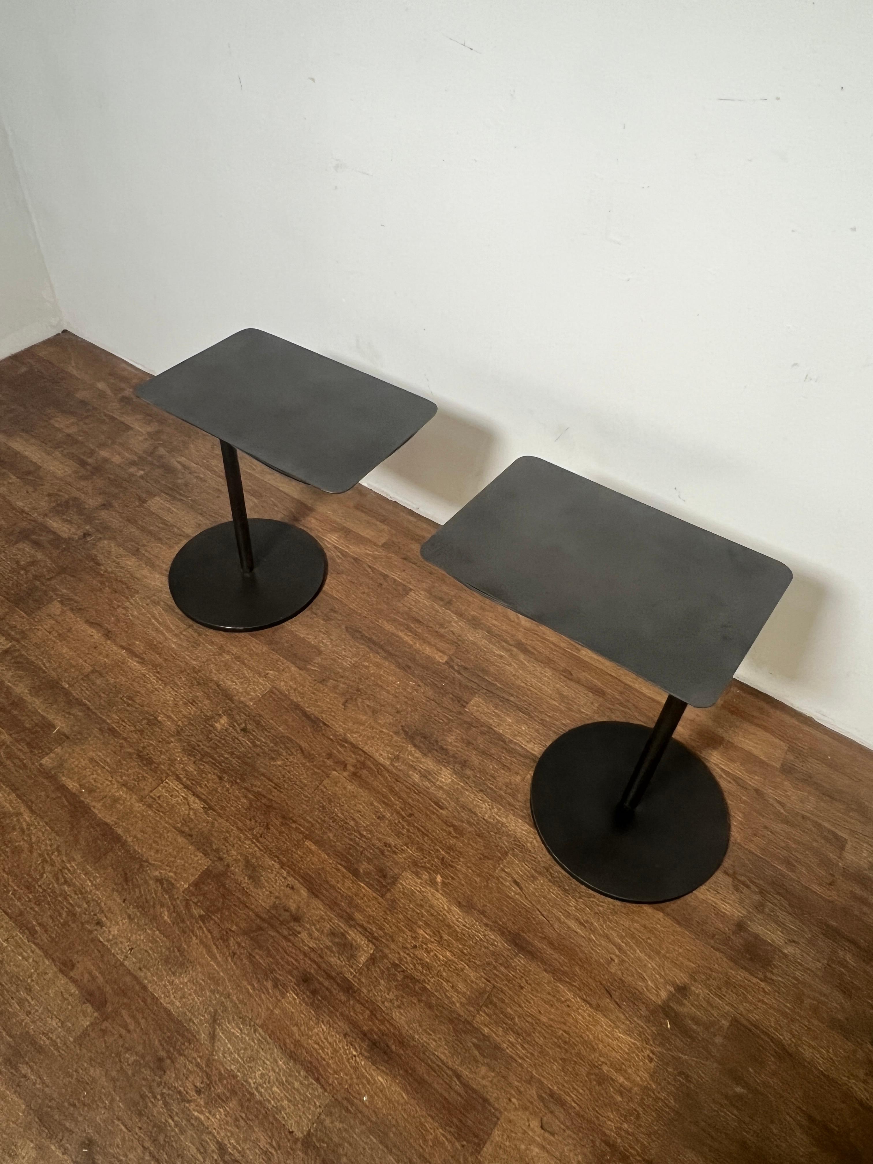 Pair of Bench Made Steel Fan Side Tables in Manner of Pierre Chareau For Sale 1