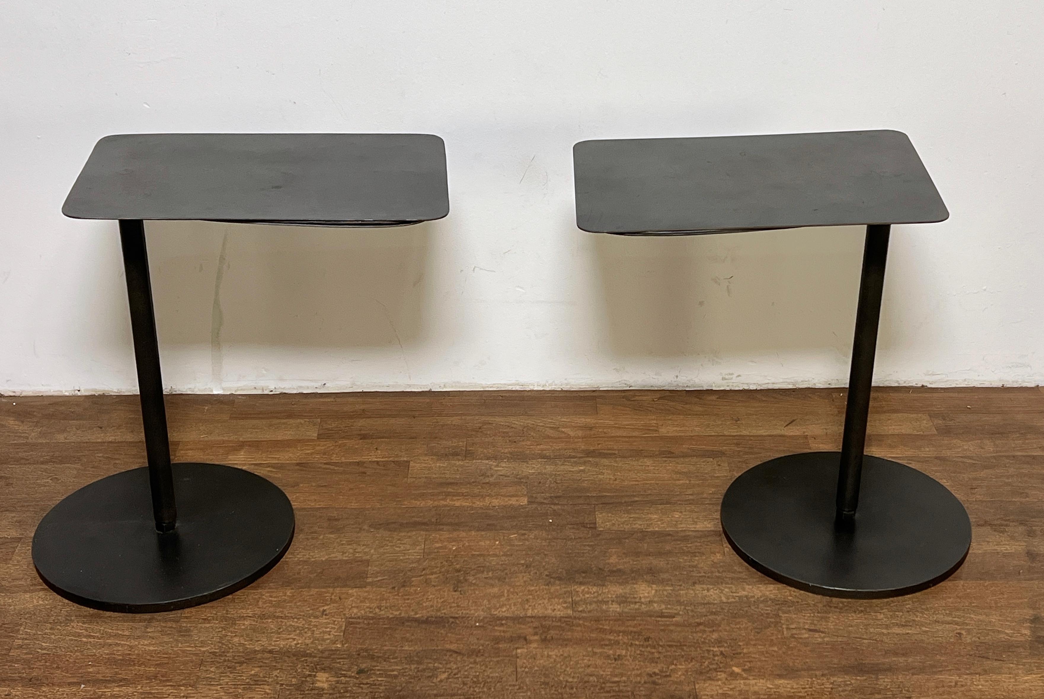 Pair of Bench Made Steel Fan Side Tables in Manner of Pierre Chareau For Sale 2