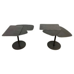 Pair of Bench Made Steel Fan Side Tables in Manner of Pierre Chareau Pair of Bench Made Steel Fan Side Tables in Manner of Pierre Chareau