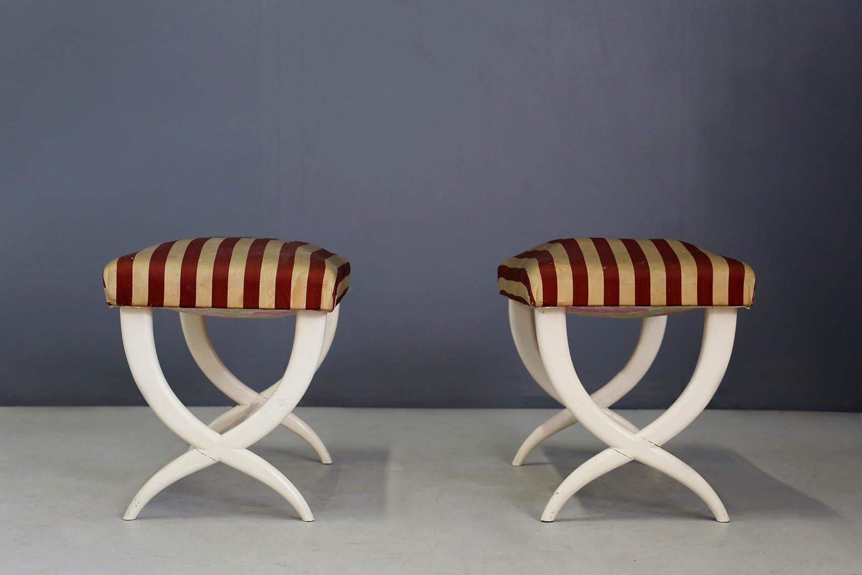 Fabric Pair of Bench Midcentury Gio Ponti and Tomaso Buzzi in Hardwood, 1930s-1940s