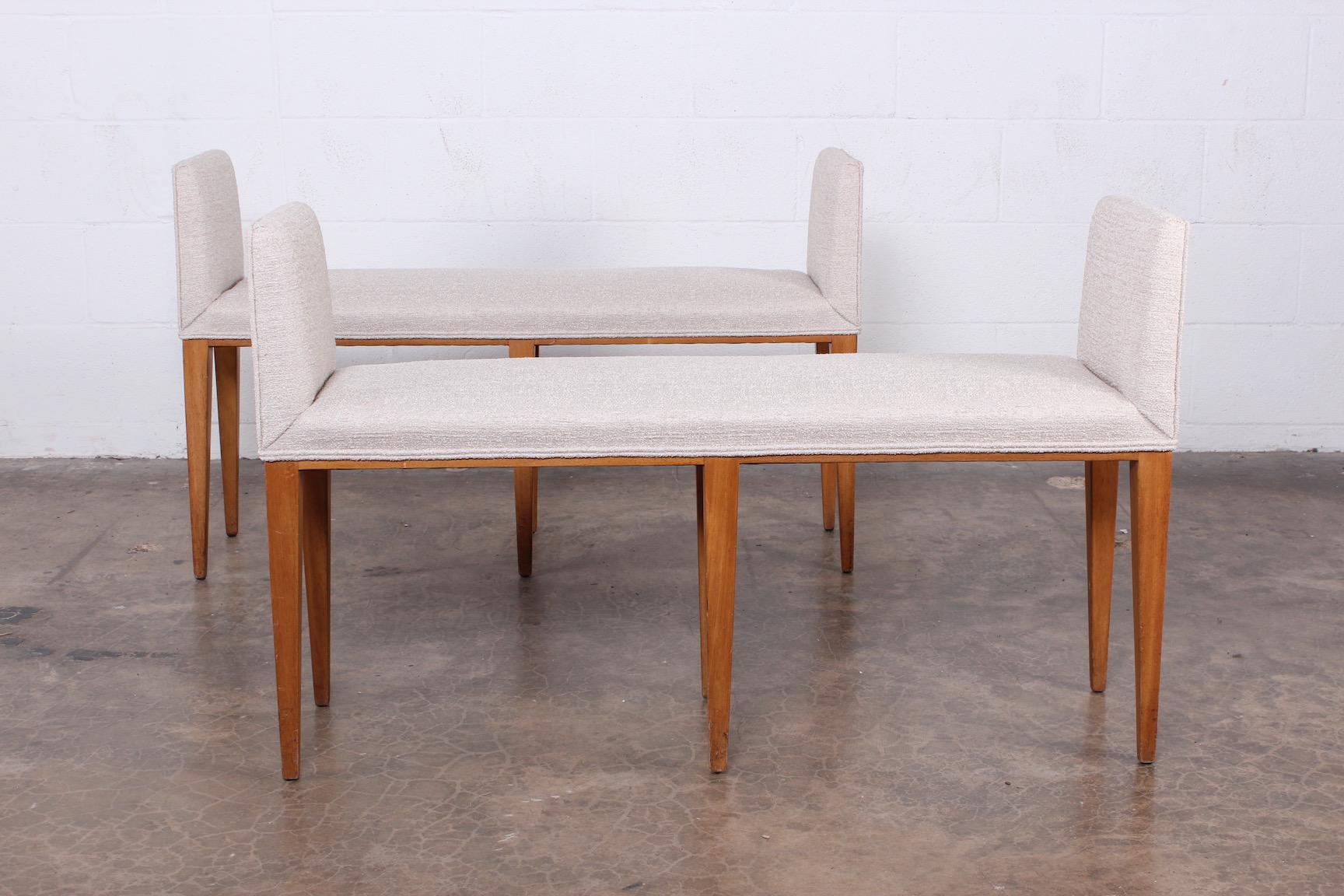 A matching pair of bleached mahogany benches by Edward Wormley for Dunbar.