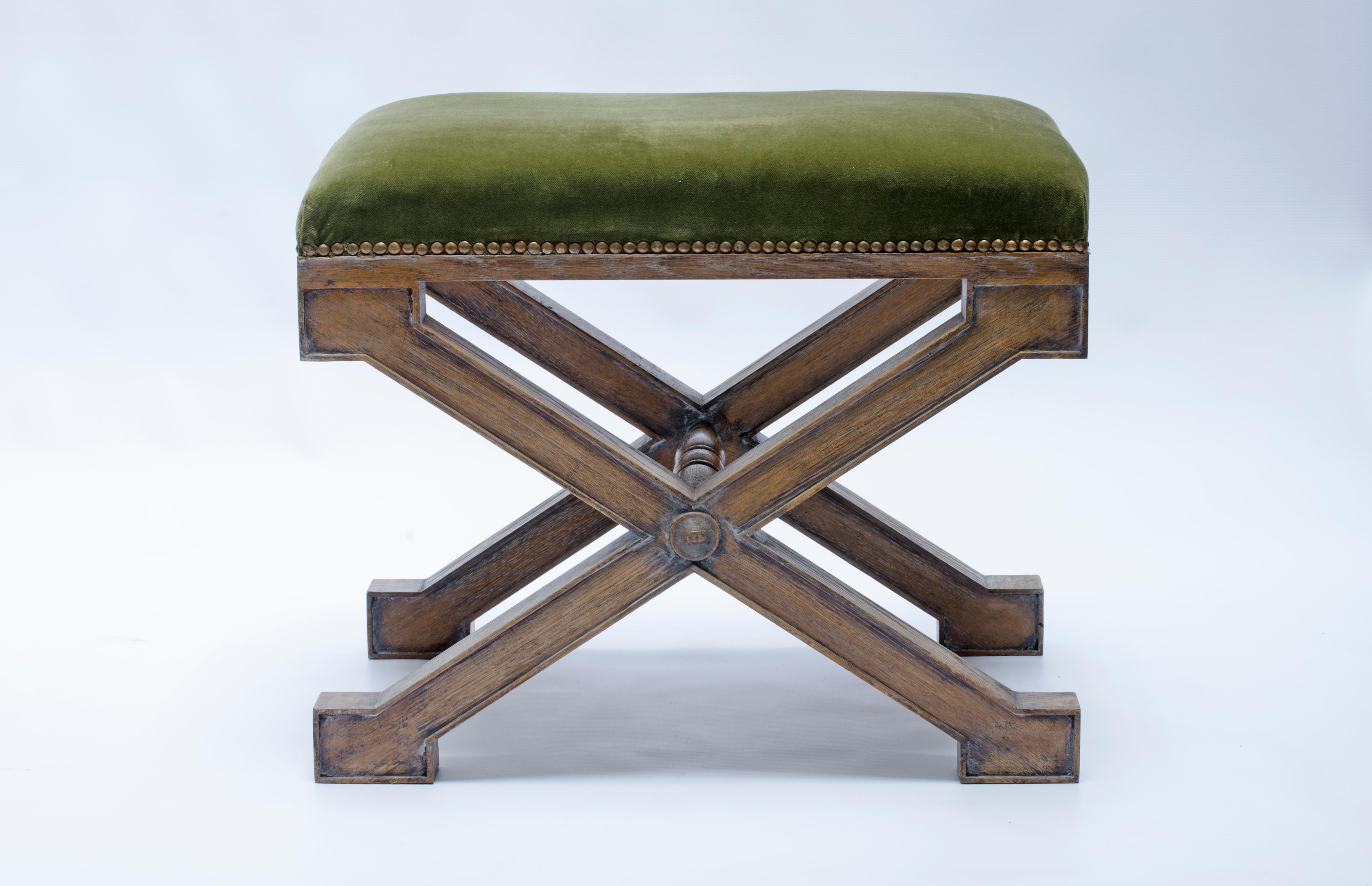 Pair of benches in pickled oak wood and upholstered in corduroy. Design by José Emilio Terry (1890-1969).

France, Circa 1940.