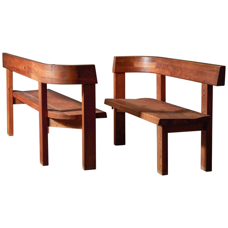 Pair of Pierre Chapo benches, 1960s, offered by Sumner