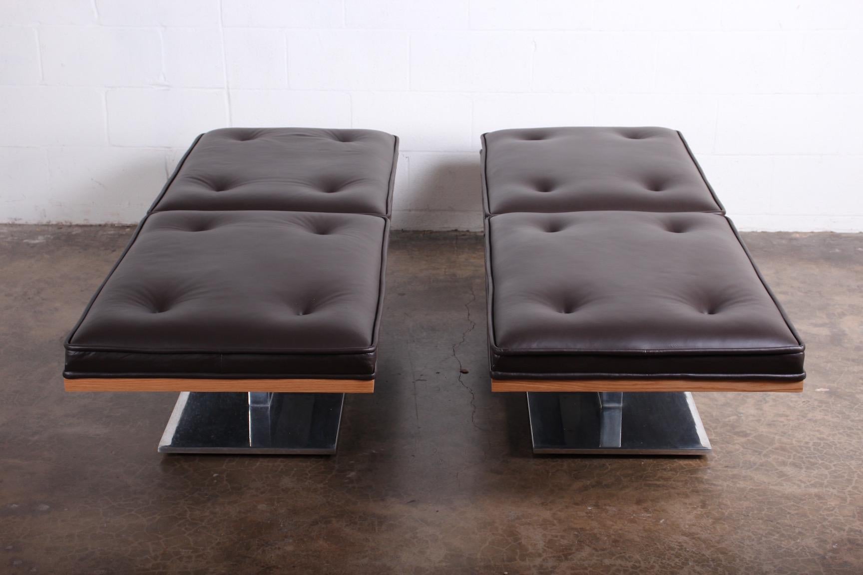 Leather Pair of Benches by Warren Platner for Lehigh Leopold