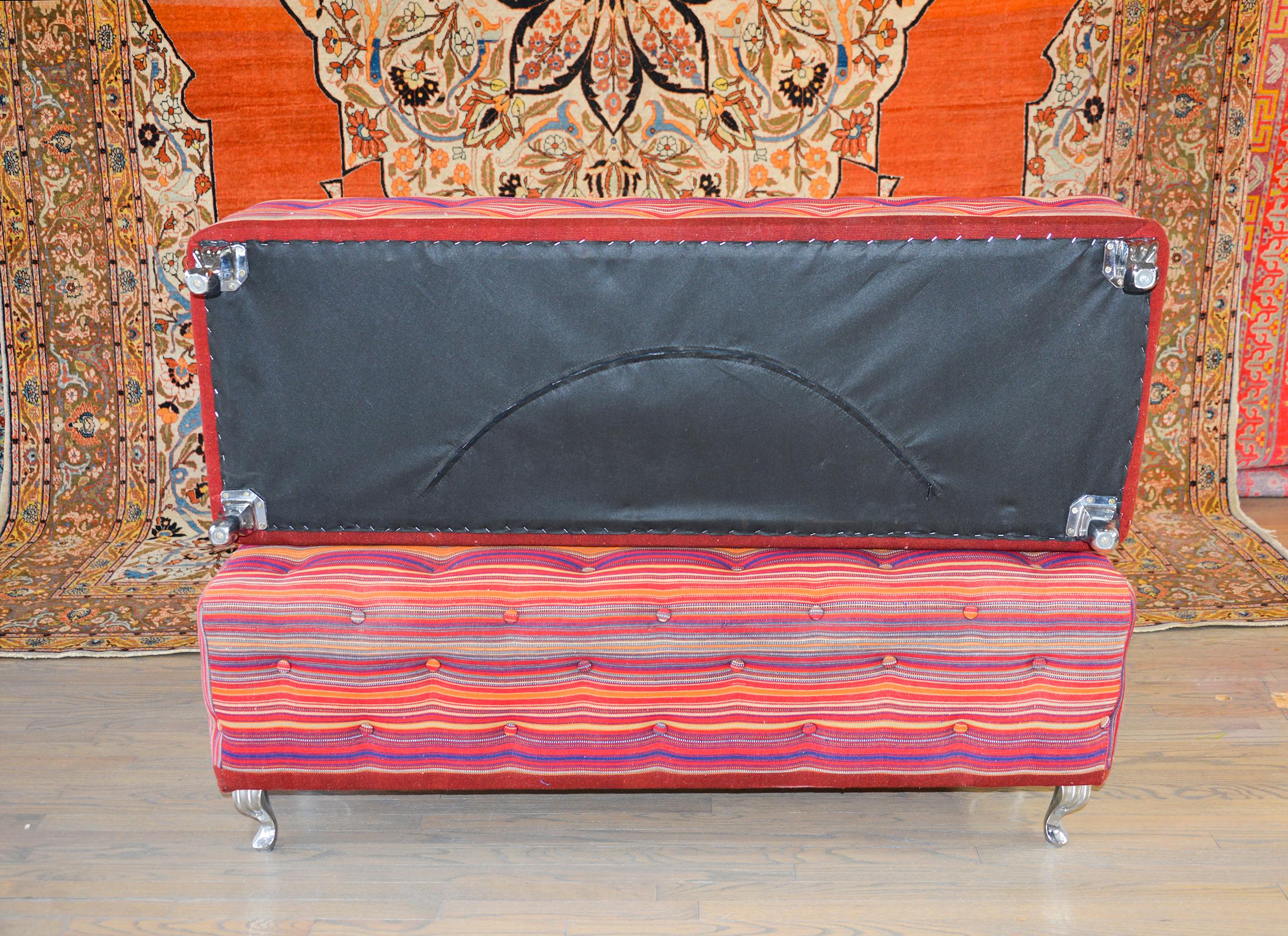 Pair of Benches Covered in Vintage Jajim Kilim Rugs For Sale 3