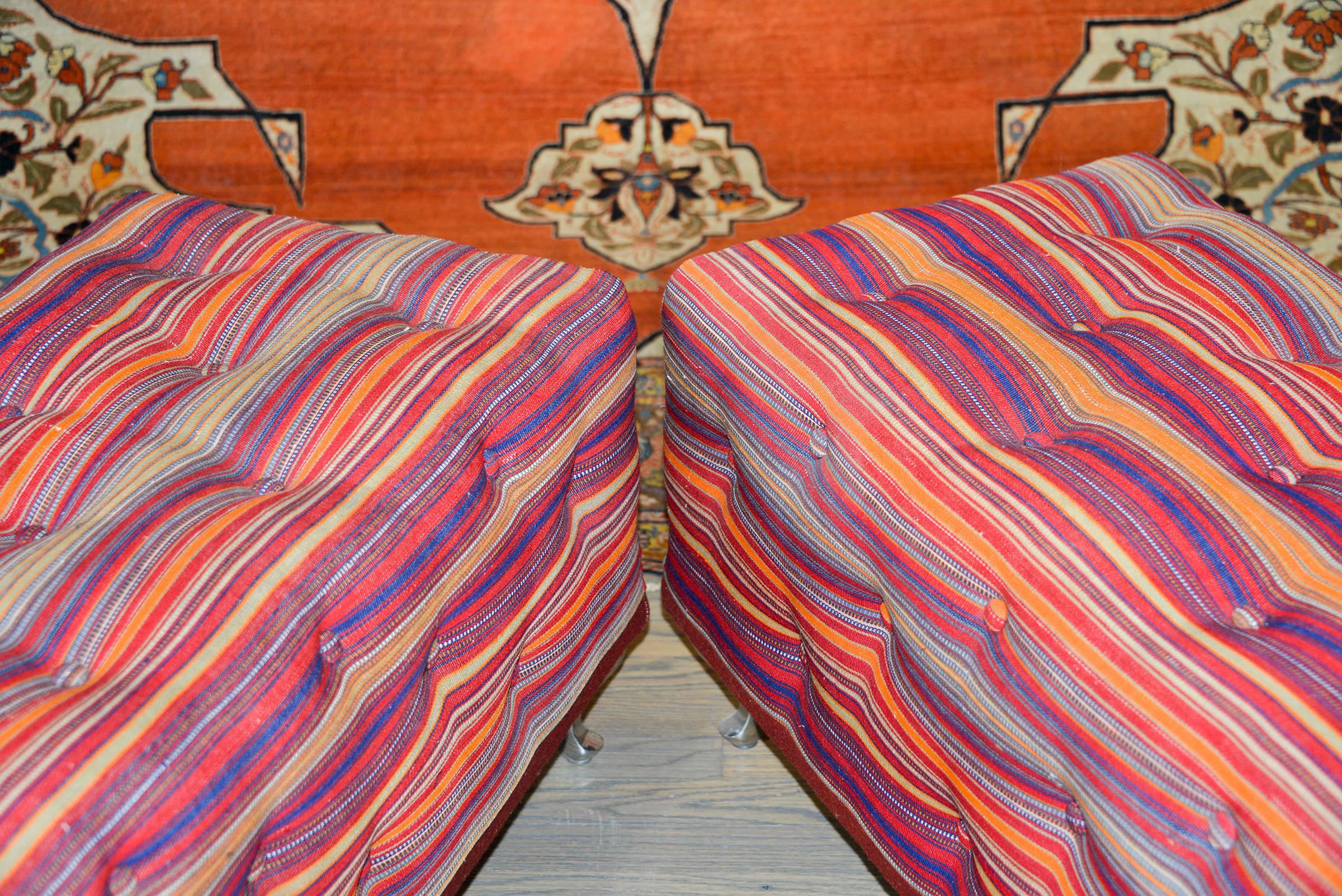 Hand-Woven Pair of Benches Covered in Vintage Jajim Kilim Rugs For Sale