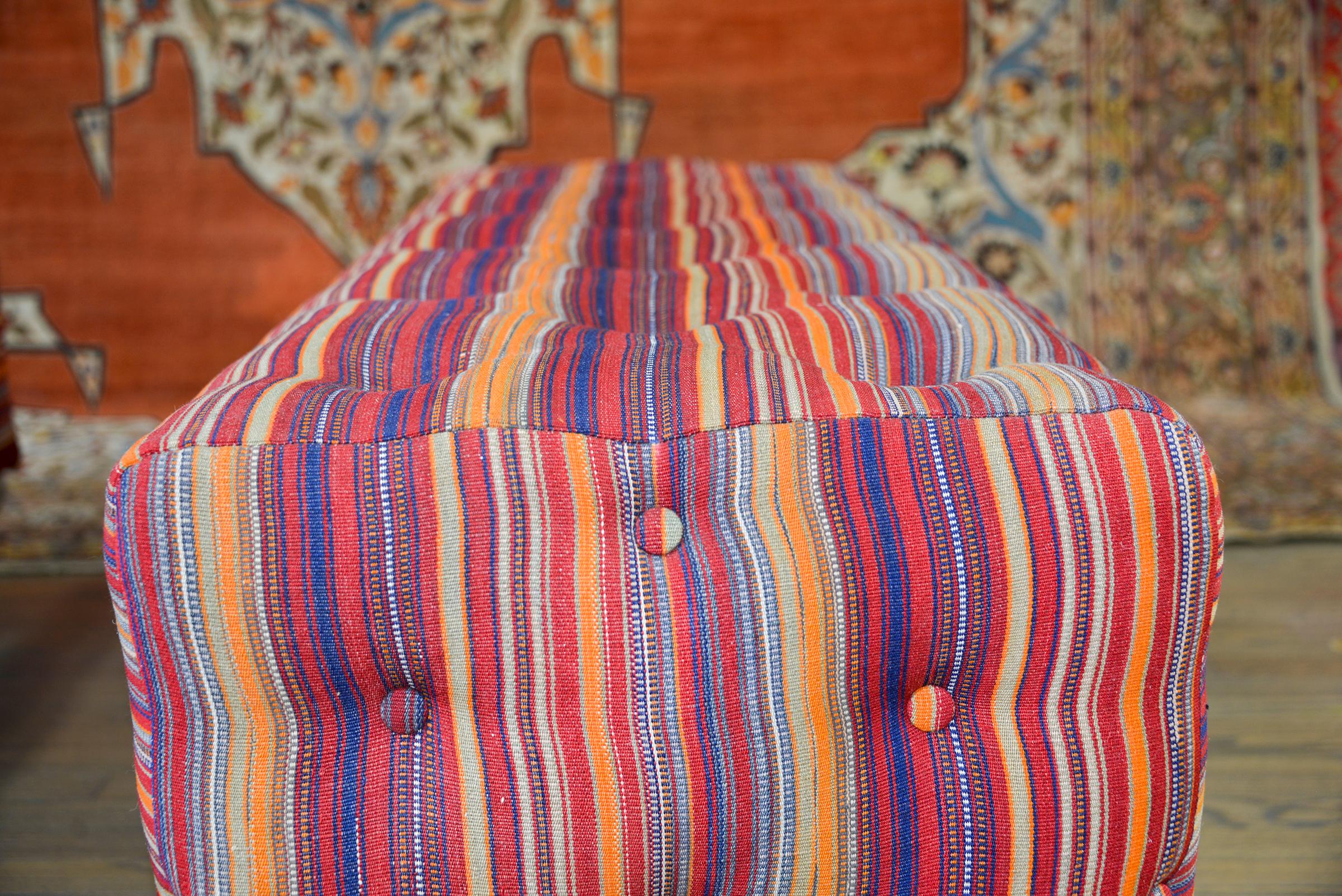 Wool Pair of Benches Covered in Vintage Jajim Kilim Rugs For Sale