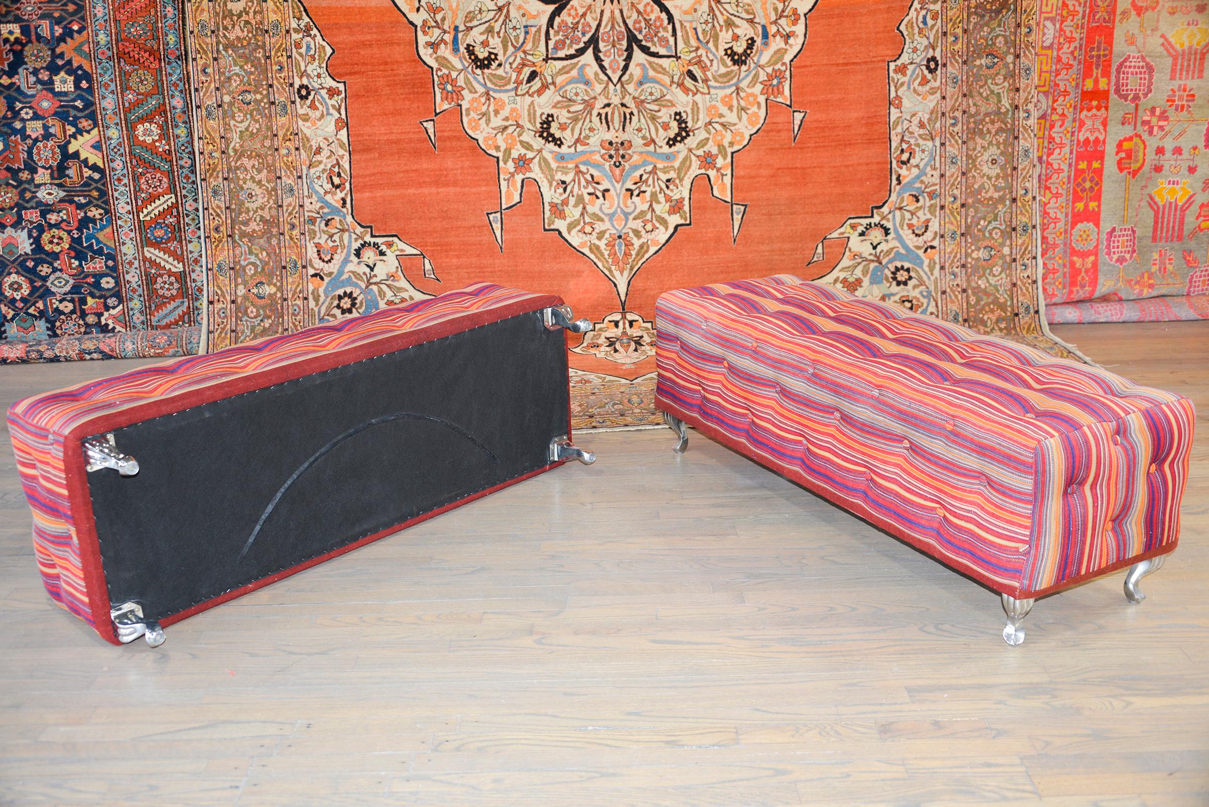 Pair of Benches Covered in Vintage Jajim Kilim Rugs For Sale 2