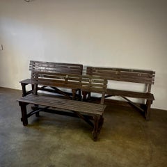 French Rustic Wood School Benches
