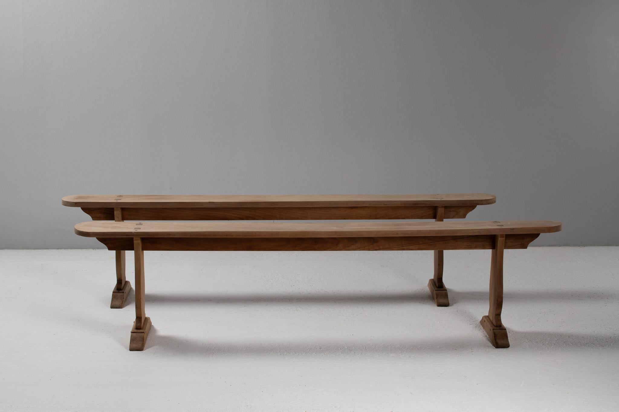 Pair of Benches in Carved Oak, France, 1940s For Sale 3