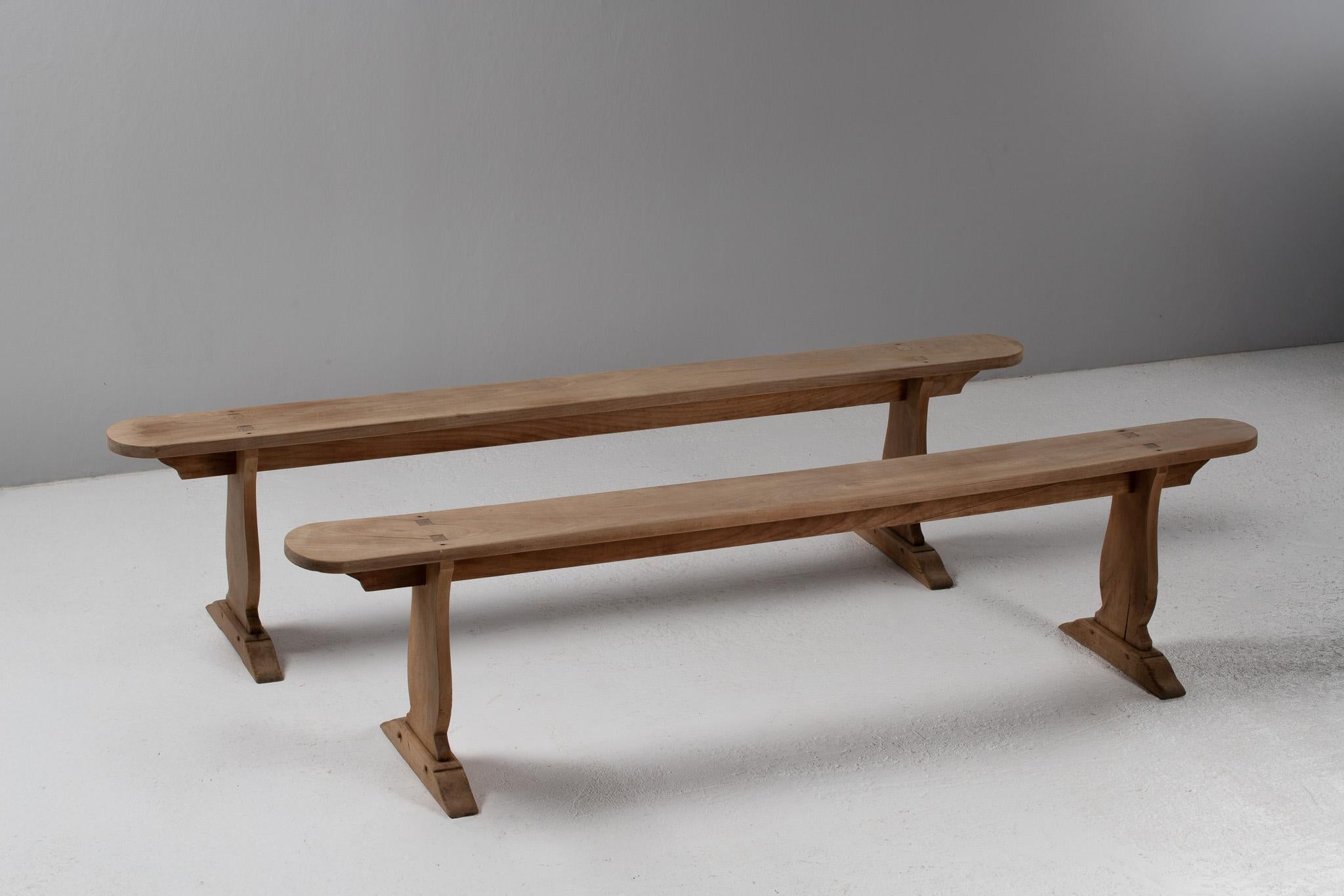 Pair of Benches in Carved Oak, France, 1940s For Sale 4
