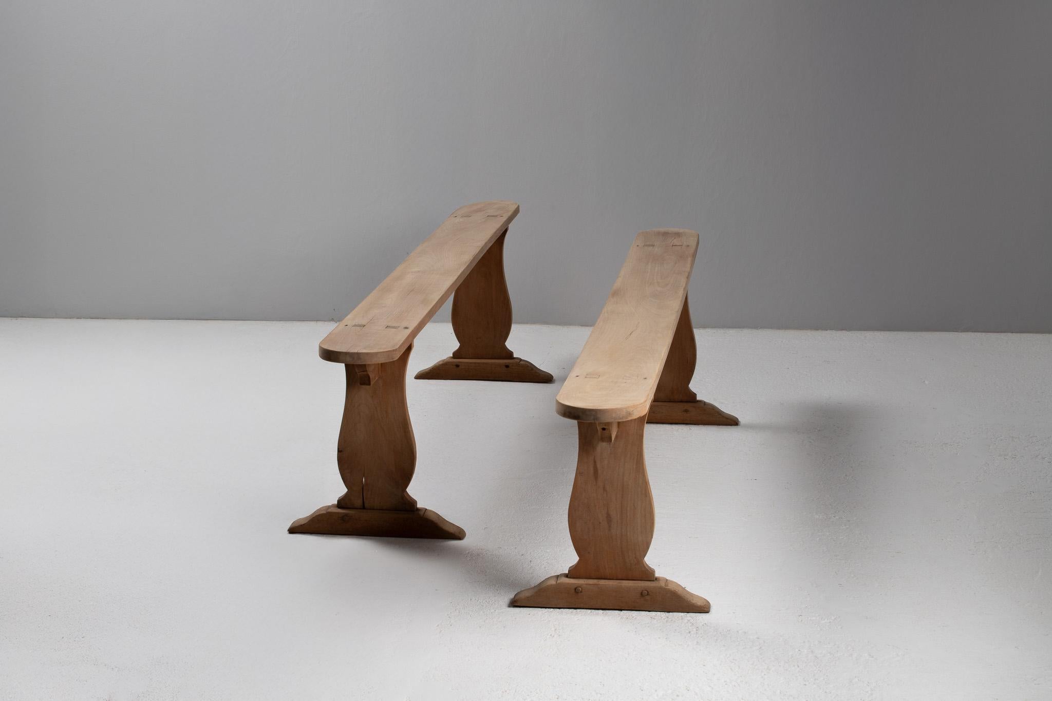 Pair of Benches in Carved Oak, France, 1940s For Sale 6